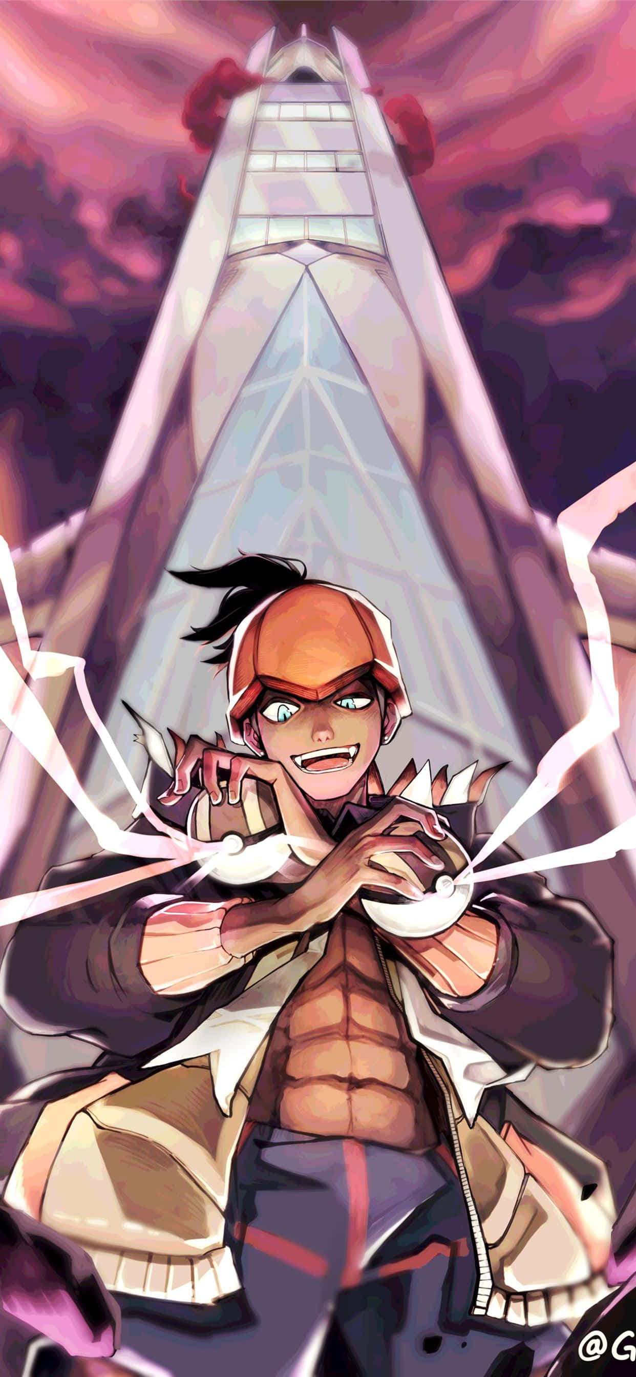 Raihan met Pokeballe en Gigantamax Duraludon Muurpapier