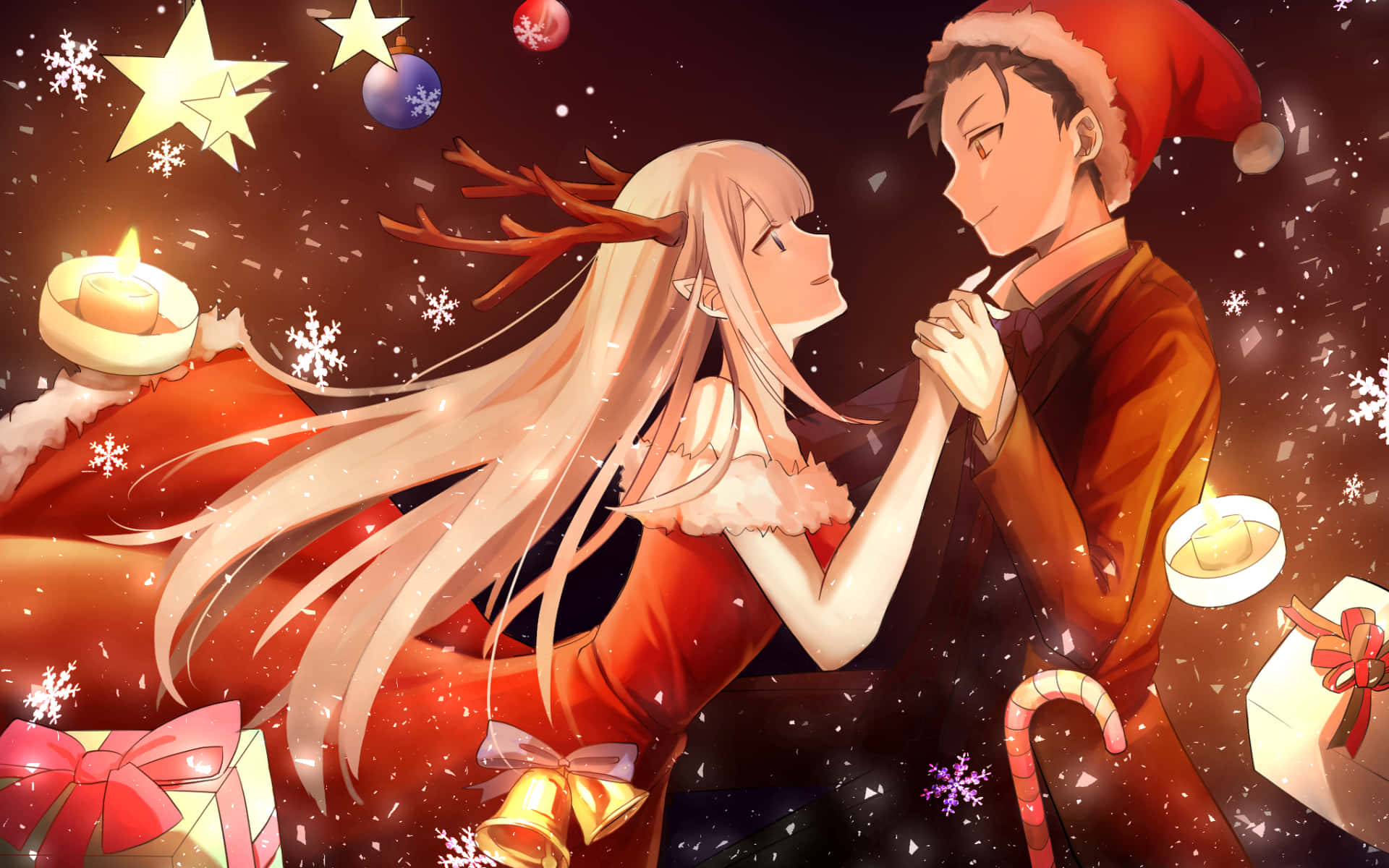 Re:Zero Kersfees Paartjie Prentjie Muurpapier
