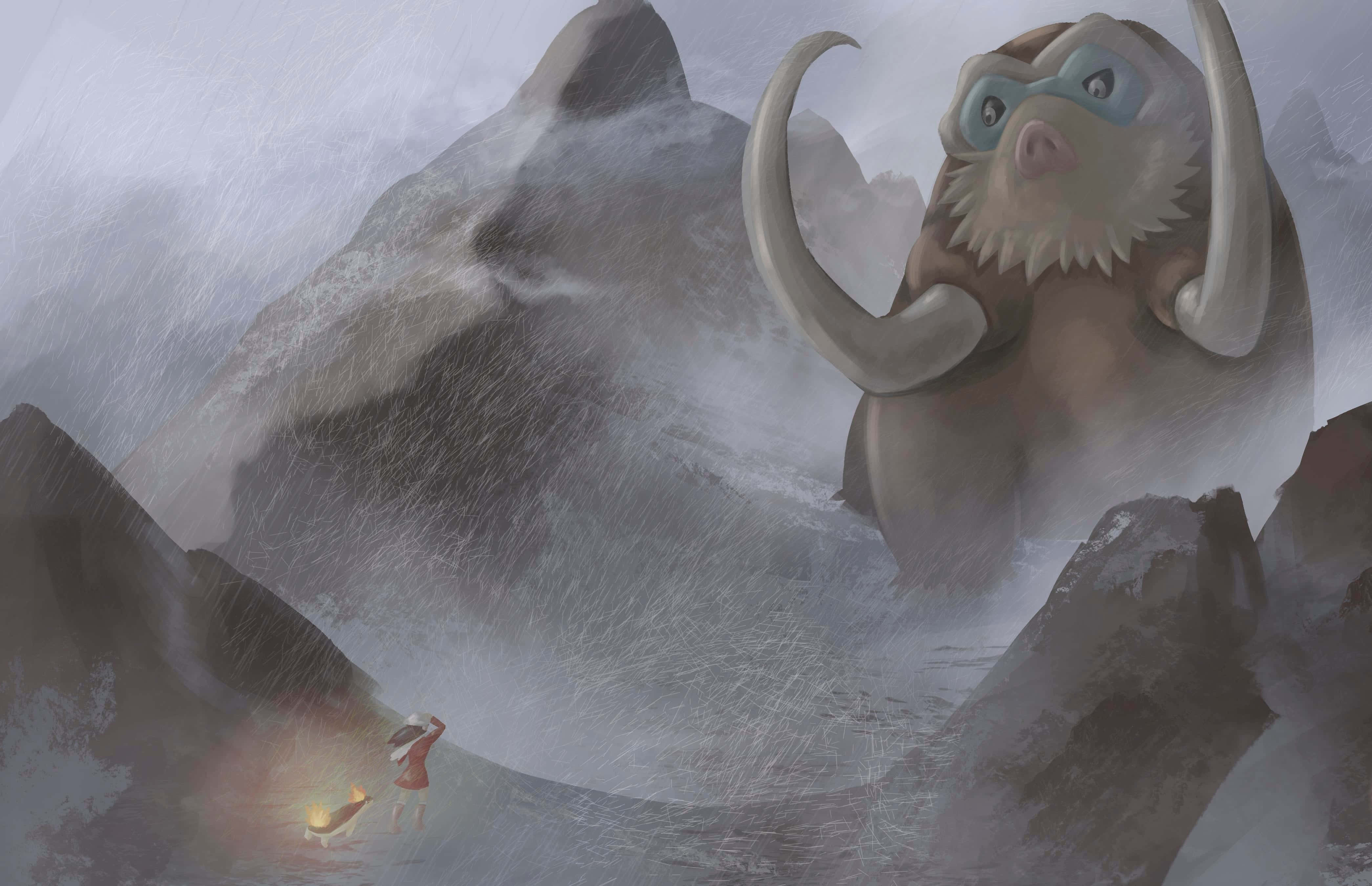 Realistiese Illustrasie van Mamoswine Pokemon Muurpapier
