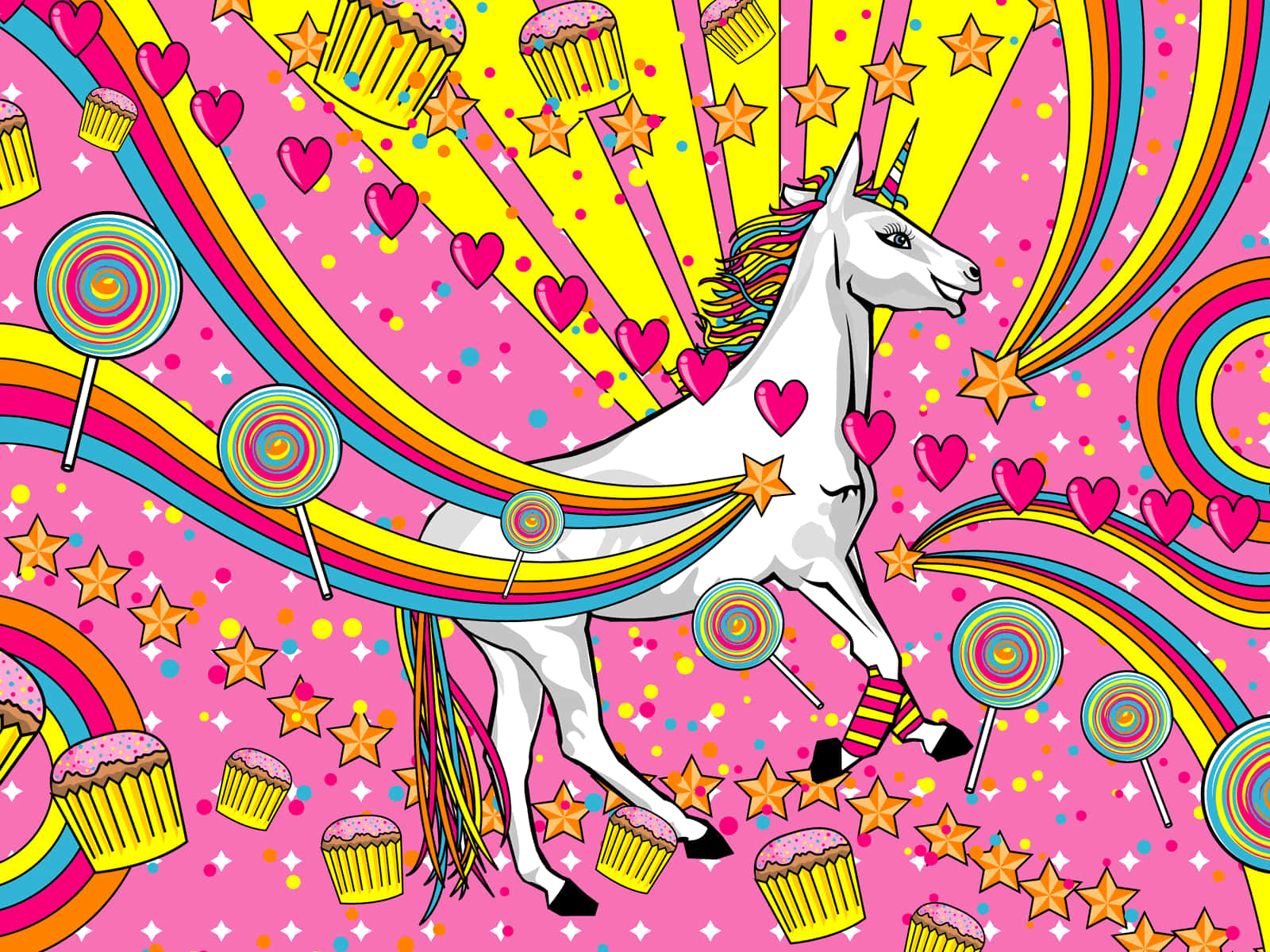Reënboë Cupcakes En Unicorn Estetika Muurpapier