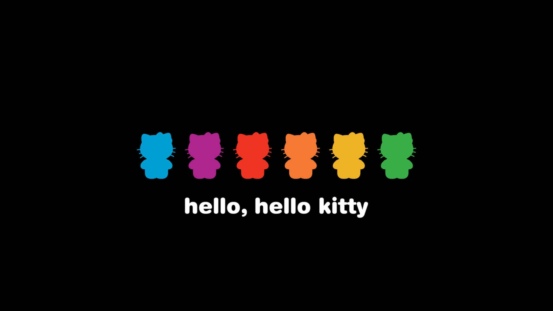 Reënboog Op Swart Hello Kitty Muurpapier