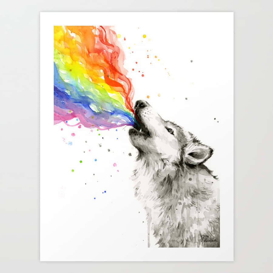 Reënboogwolf wat asemhaal Kuns Muurpapier