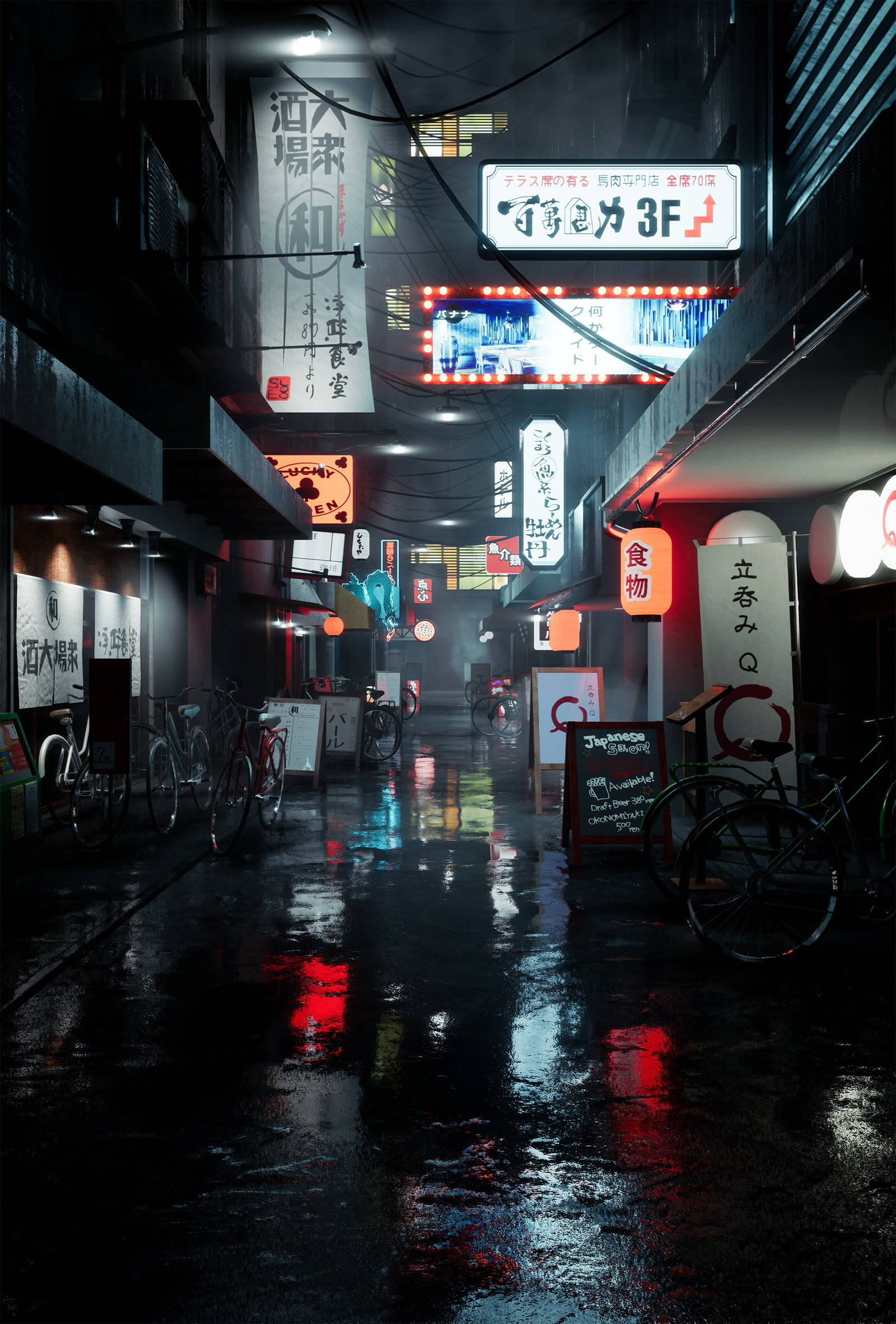 Reënerige Japan 4K Snags Muurpapier