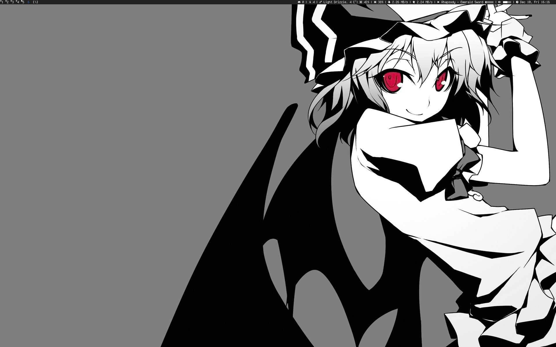 Remilia Scarlet Swart en Wit Anime Muurpapier