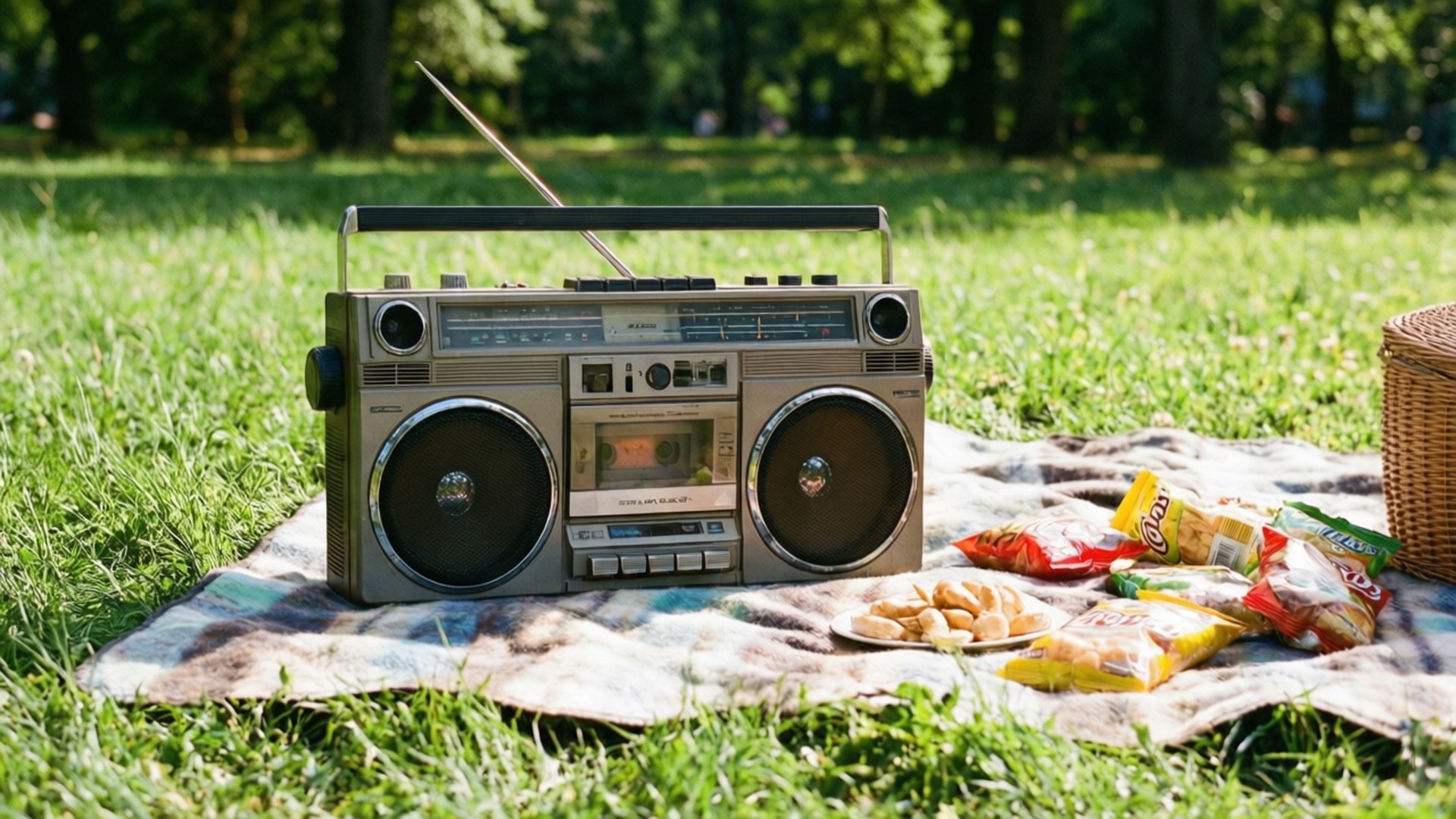 Retro Boombox-piekniek Muurpapier
