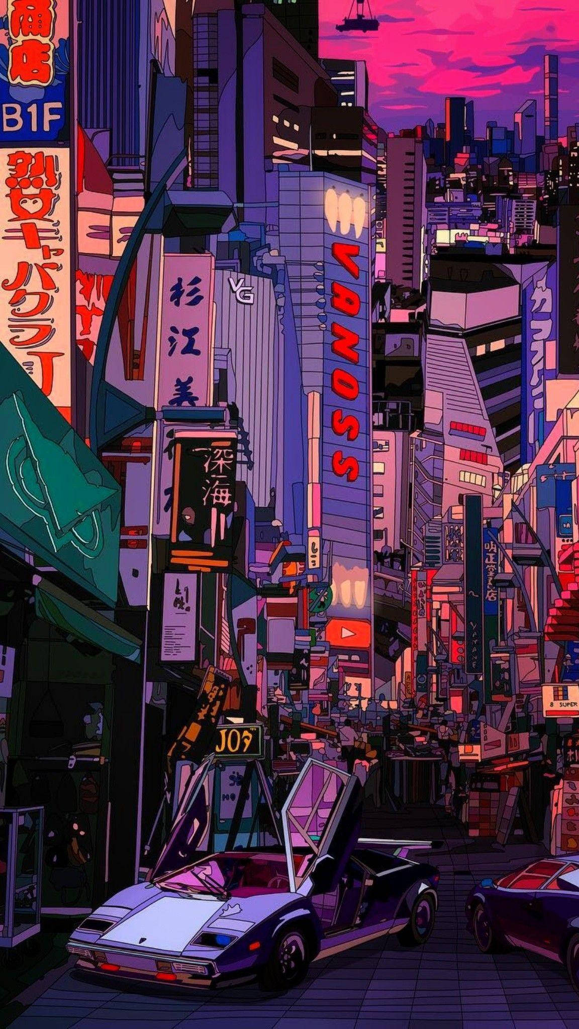 Retro Tokio Estetiese Stad Muurpapier