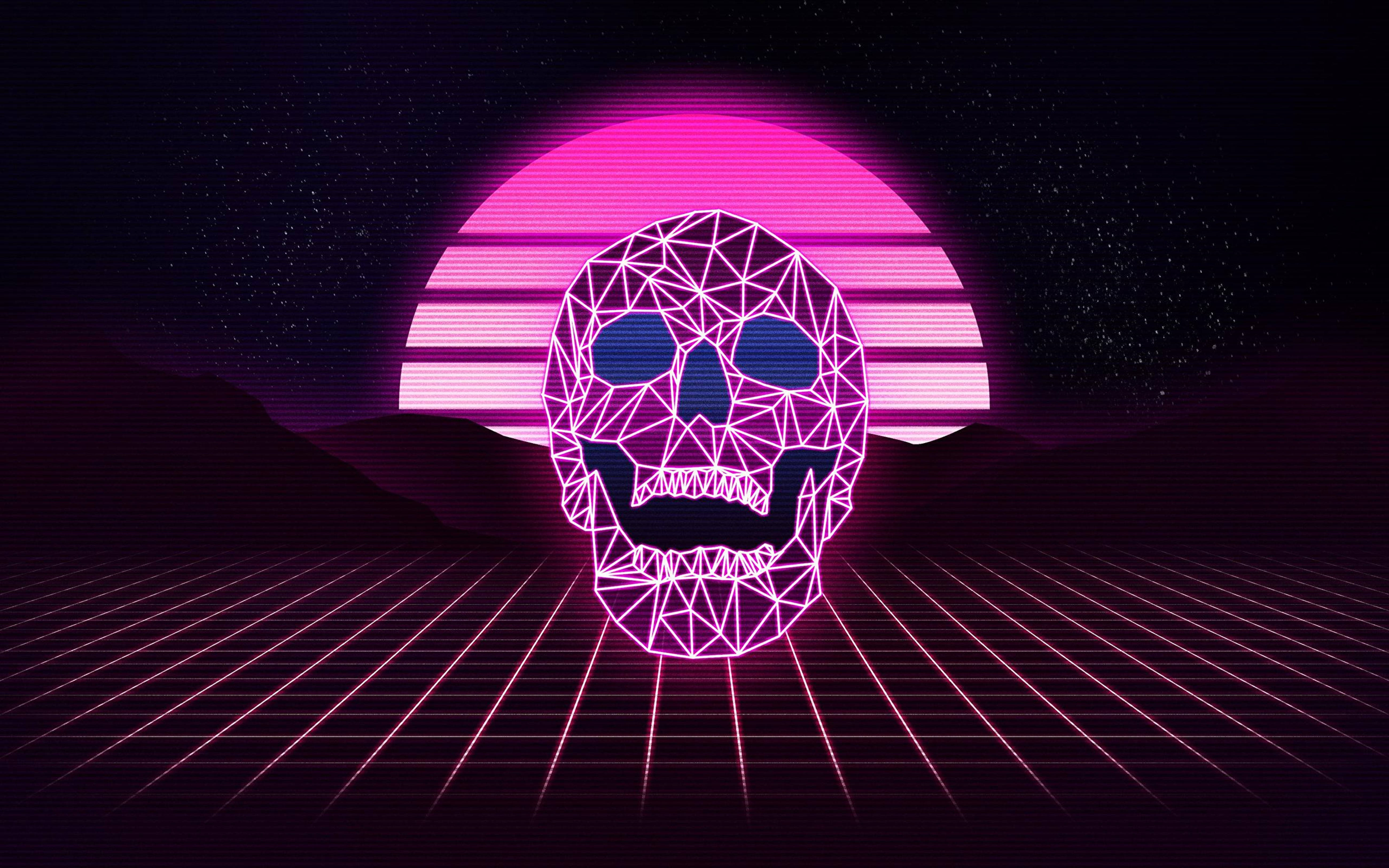 Retrowave Neon Pers Skedel 4K Muurpapier