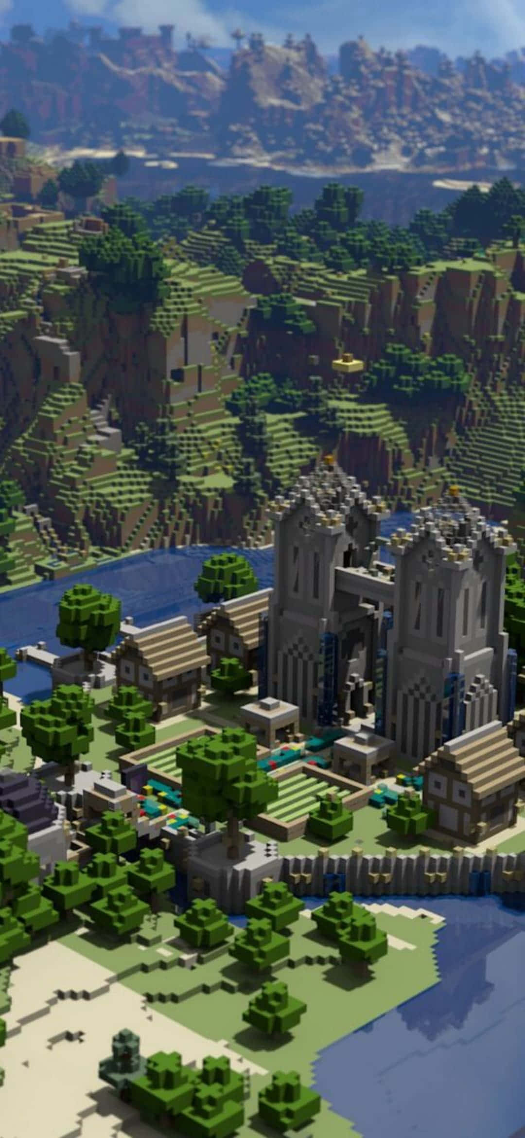 Rivier Kasteel Pixel 3 Minecraft Agtergrond Muurpapier