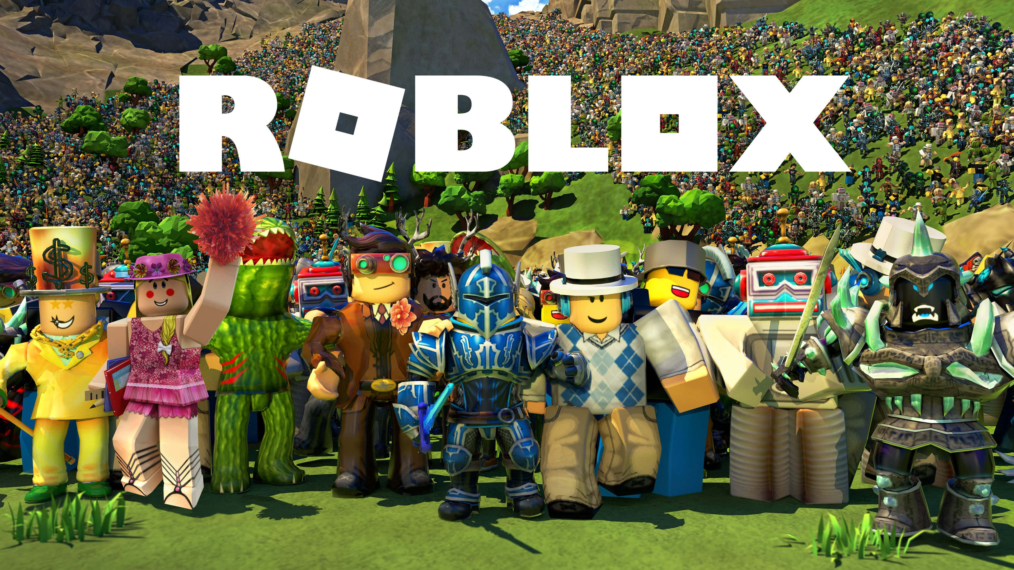 Roblox-logo-naam oor die karakters Muurpapier
