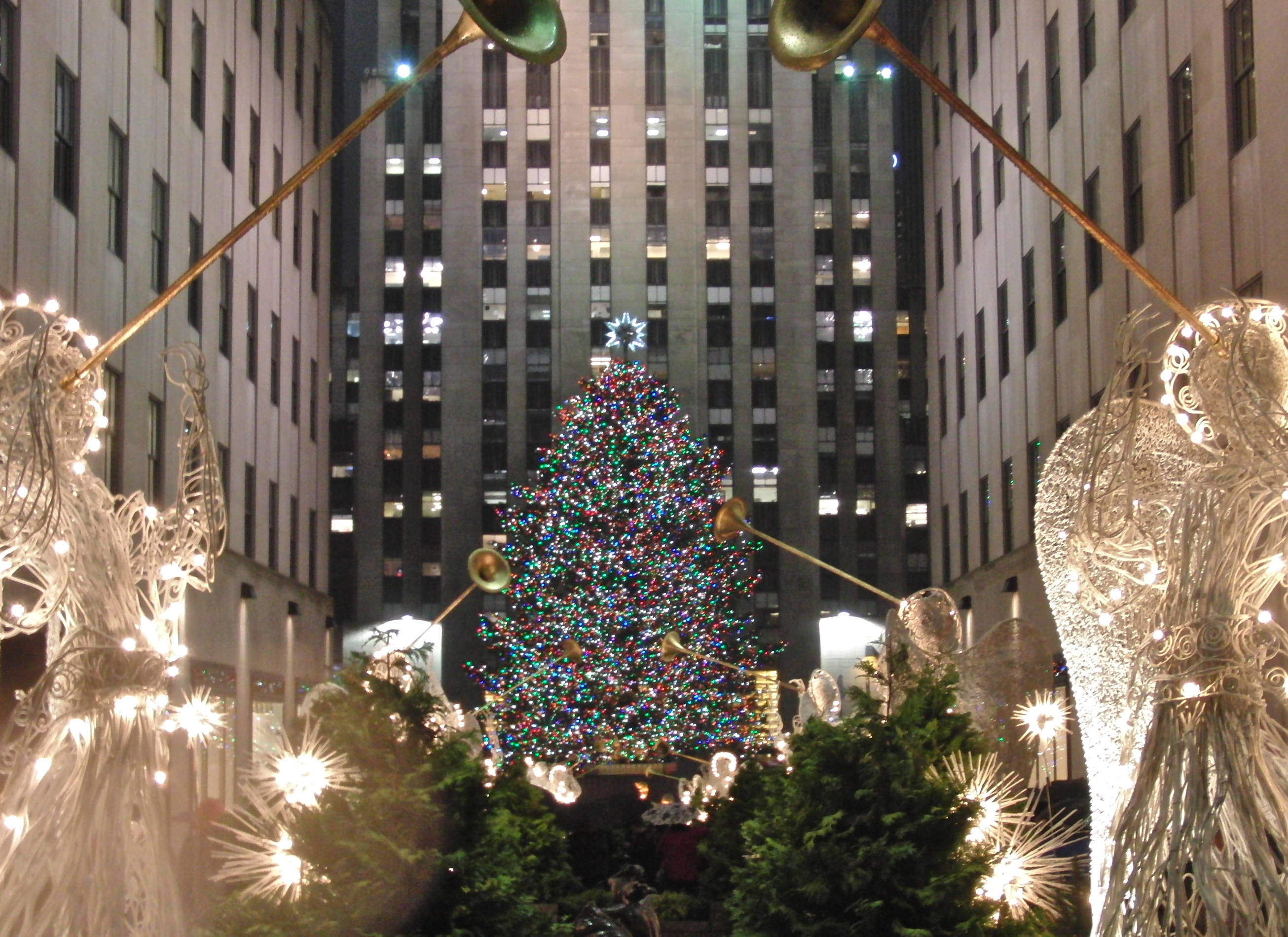 Rockefeller Center Kersfees Nag Uitsig Muurpapier