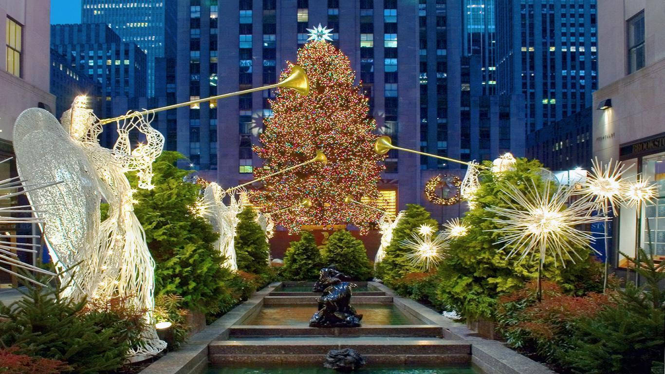 Rockefeller Center Tuin Tydens Kersfees Muurpapier