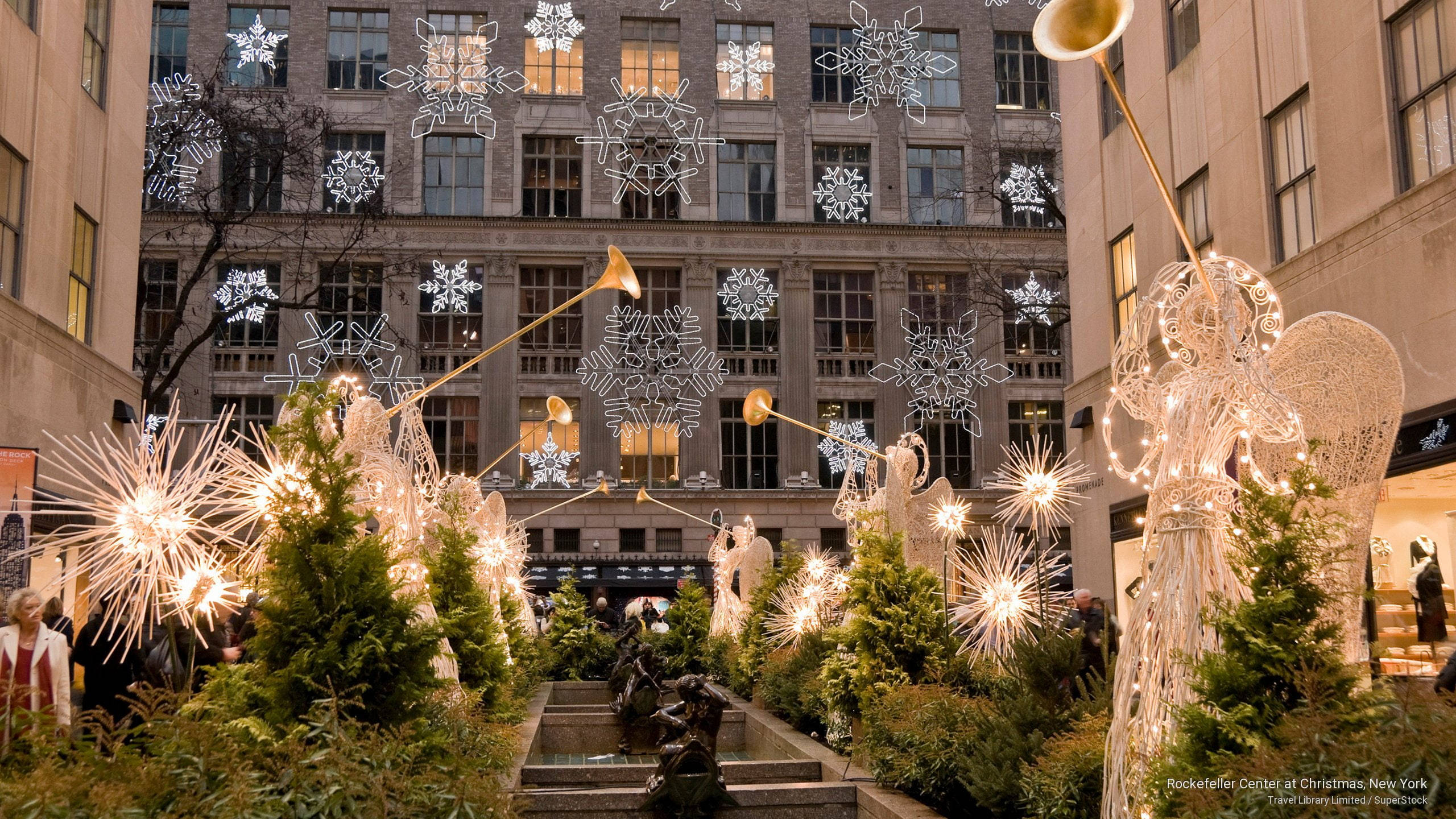Rockefeller Center Kersfeesversierings Muurpapier