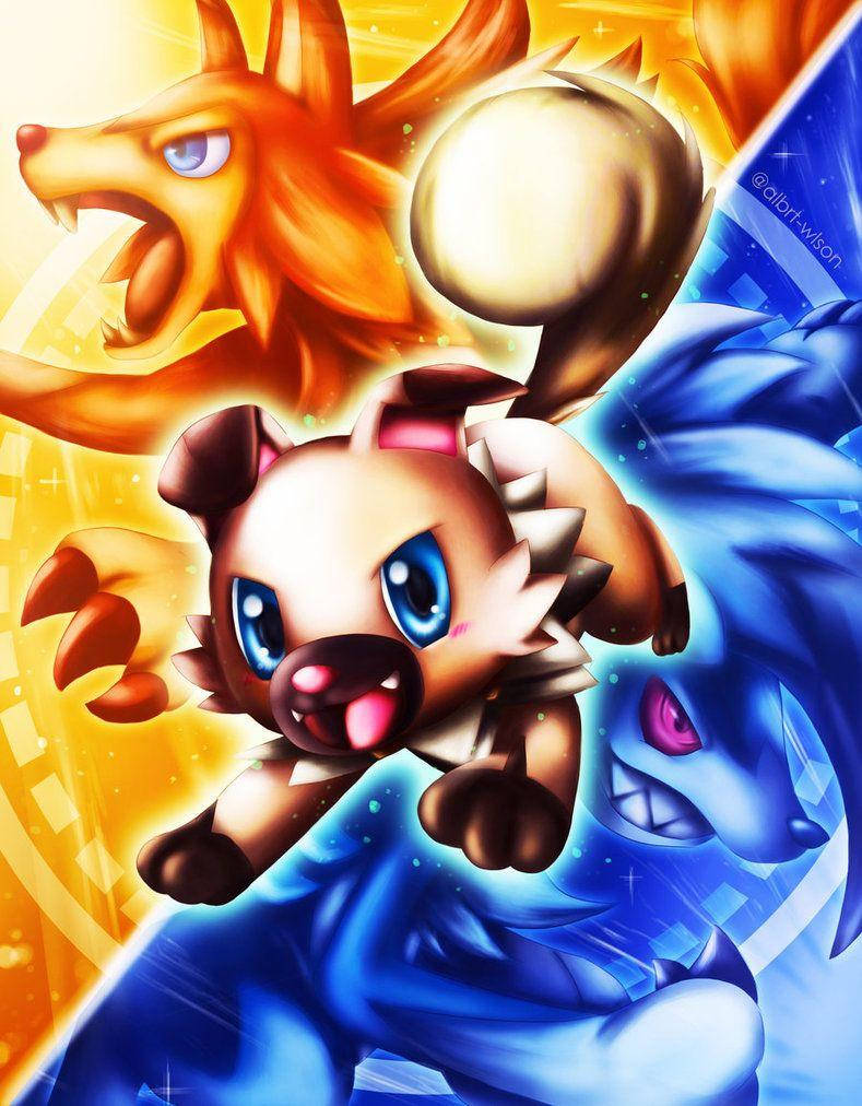 Rockruff met Evolusievorms Muurpapier