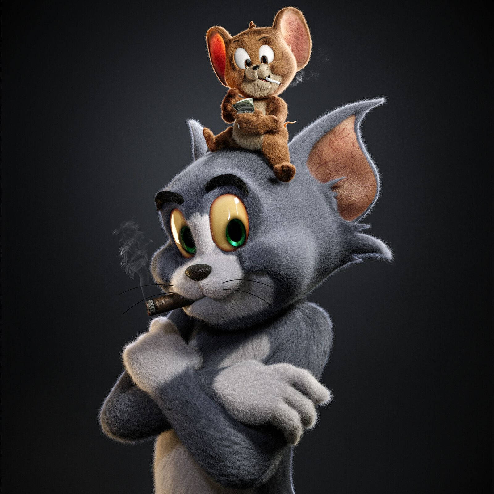 Rokende Tom en Jerry 3D 4K Muurpapier