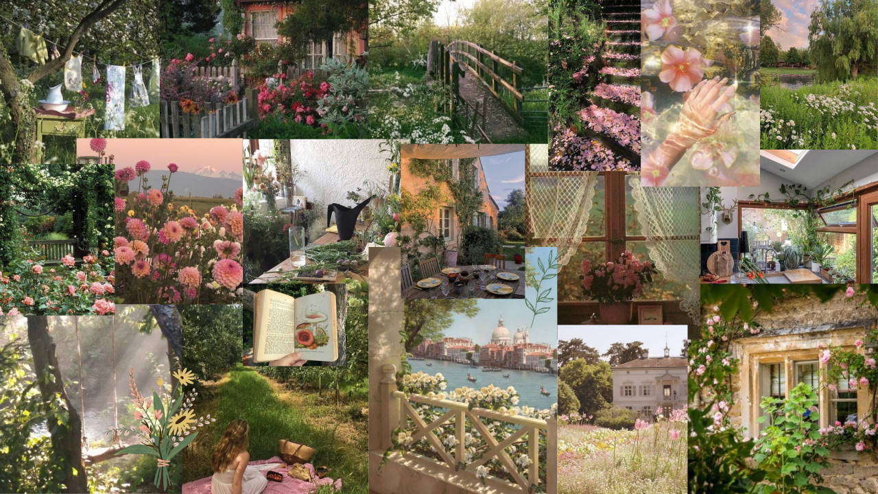 Romantiese Blomme Cottagecore-lessenaar Muurpapier
