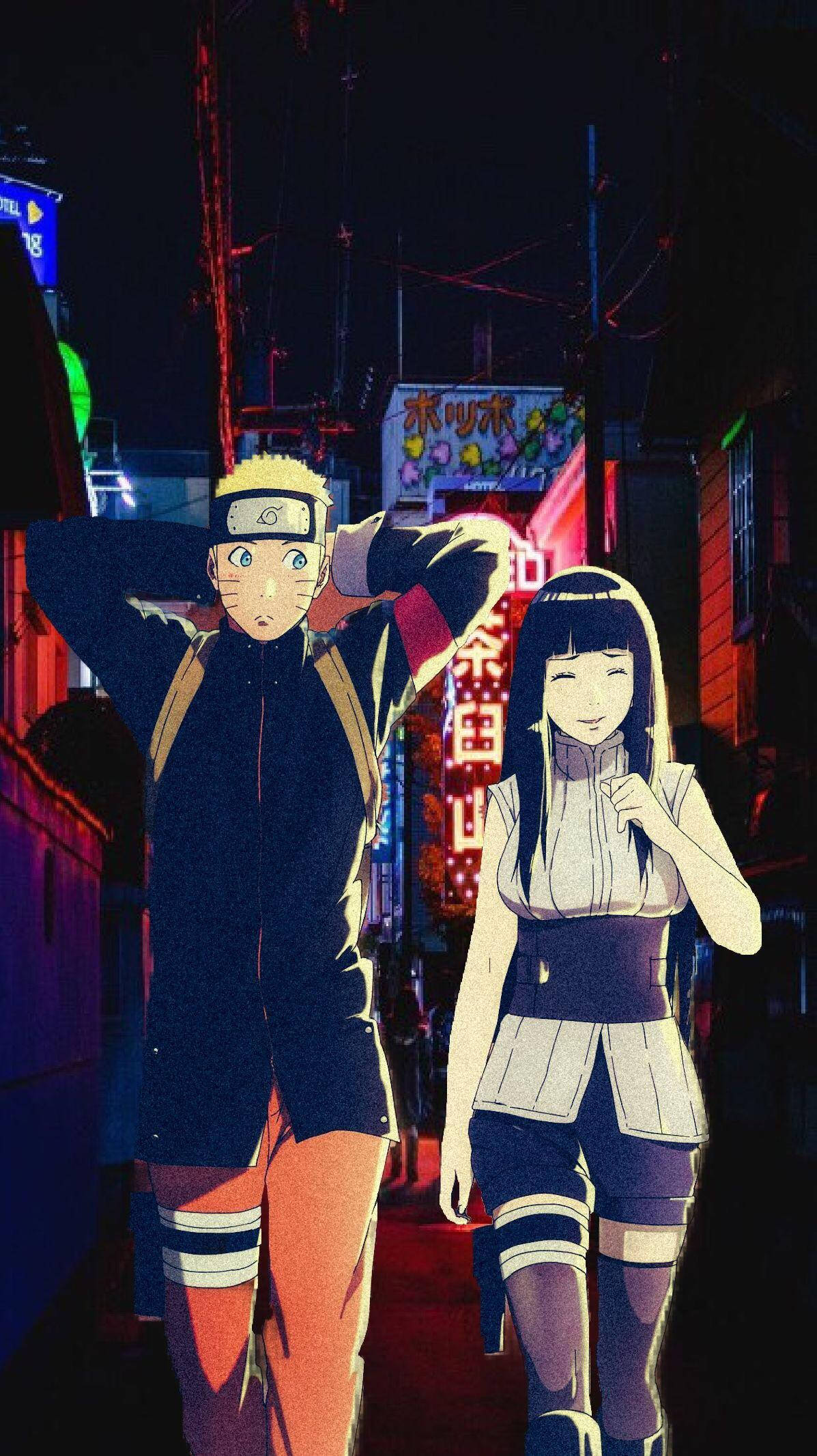 Romantiese Omhelsing Tussen Naruto en Hinata Muurpapier
