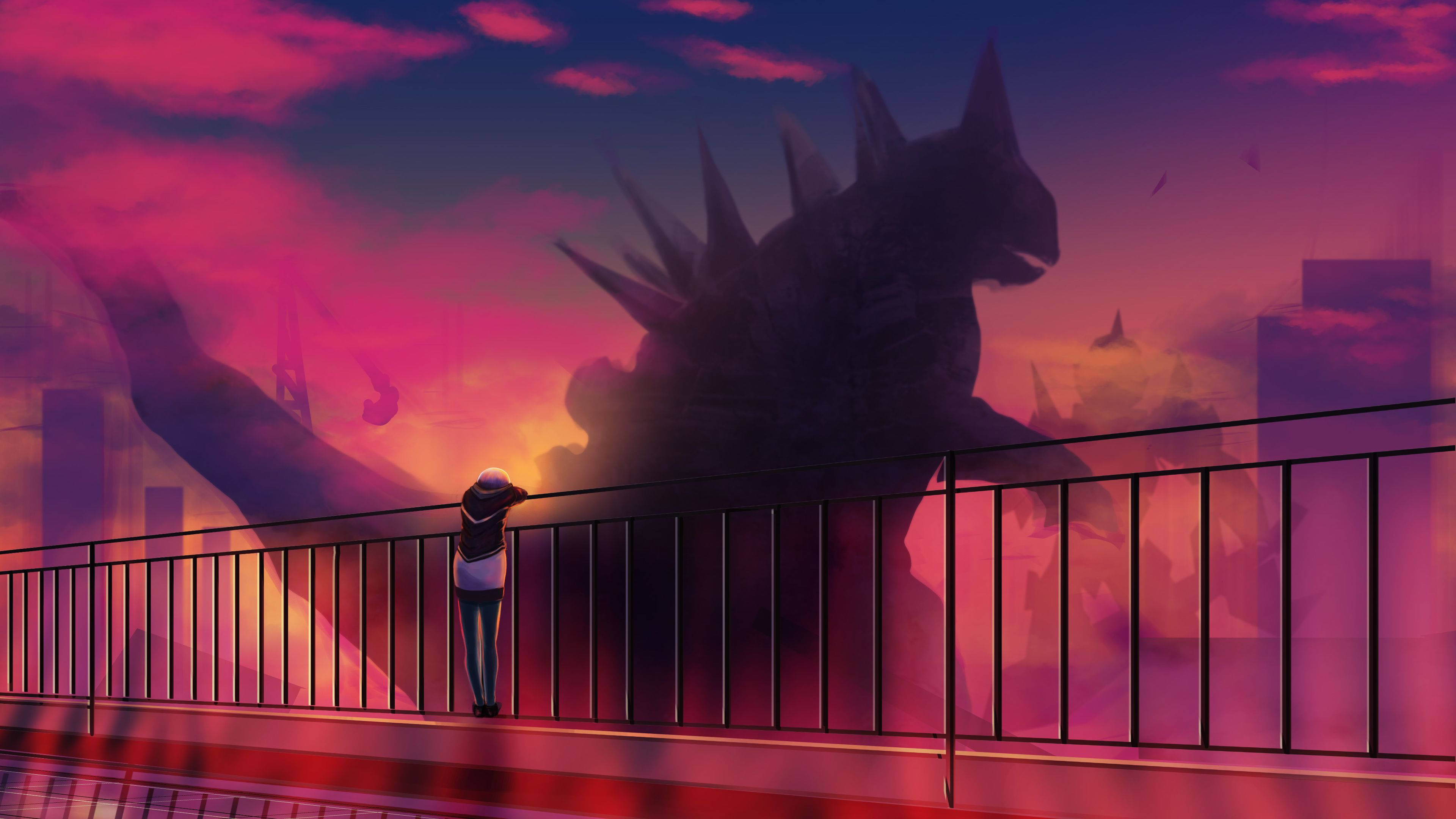 Rooi Anime Godzilla Muurpapier