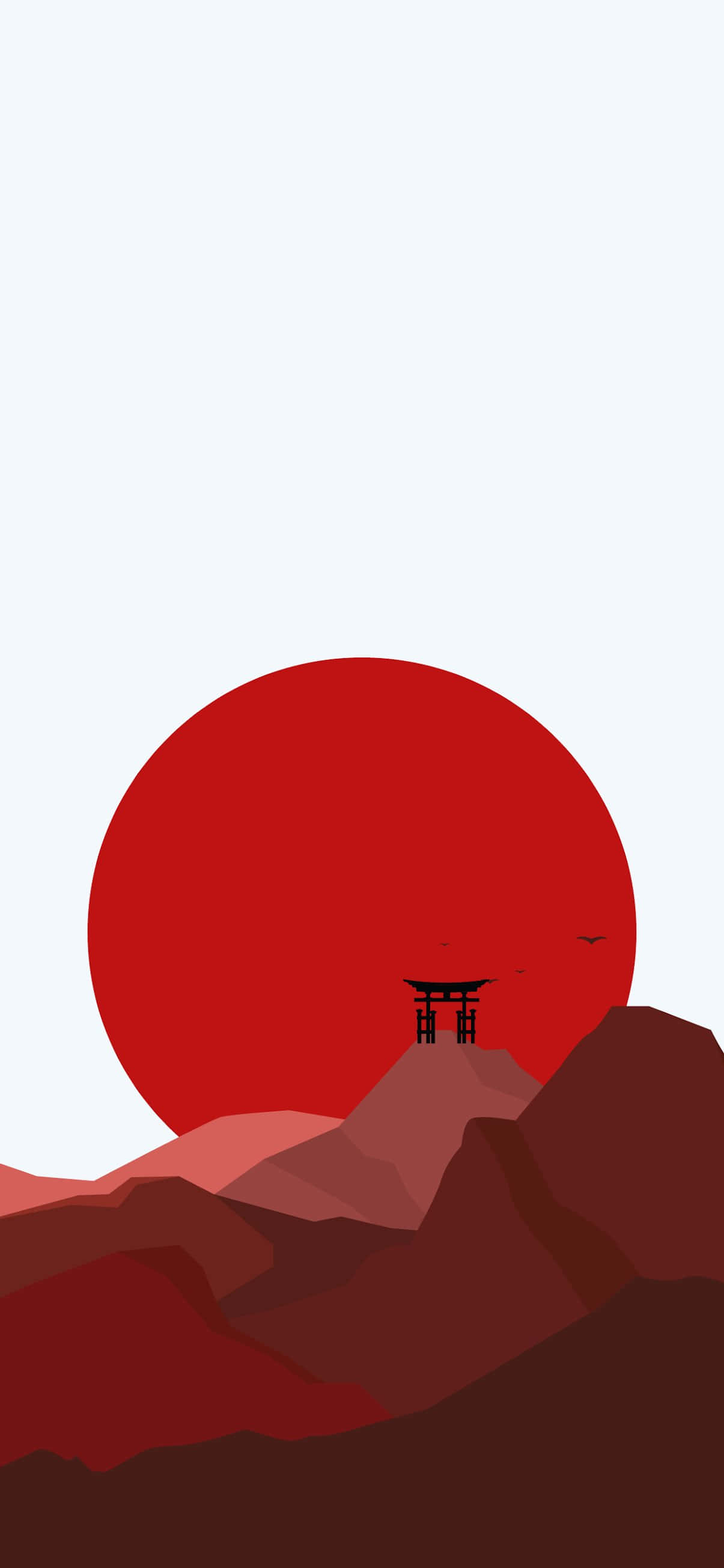 Rooi Berge Japannese Minimalistiese Kuns Muurpapier
