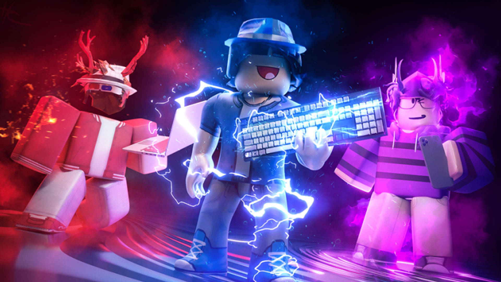 Rooi, Blou en Pers Koel Roblox Muurpapier