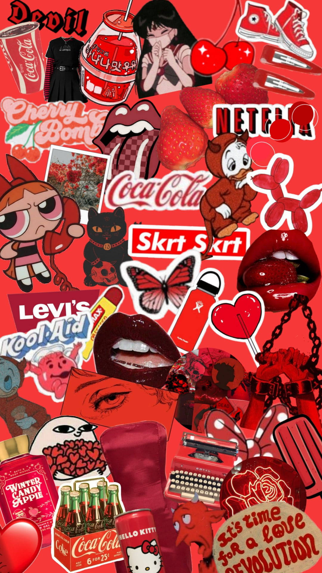 Rooi Cartoon Alt-estetika Muurpapier