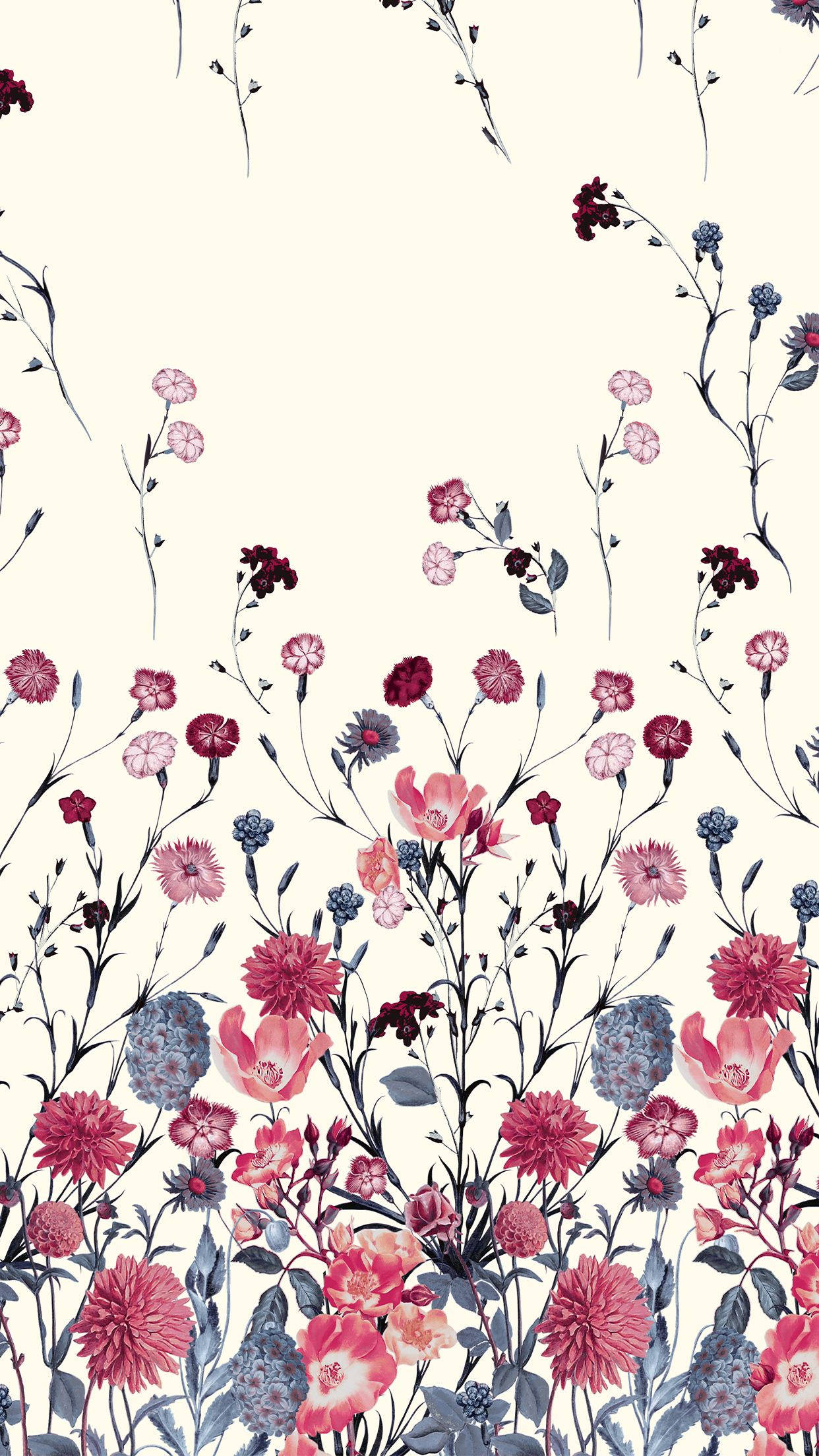 Rooi en Blou Blomme iPhone Muurpapier