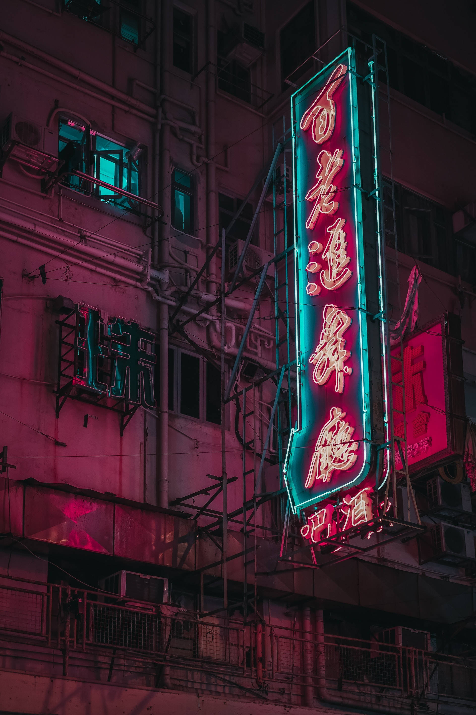 Rooi en Teal Neonbord Muurpapier