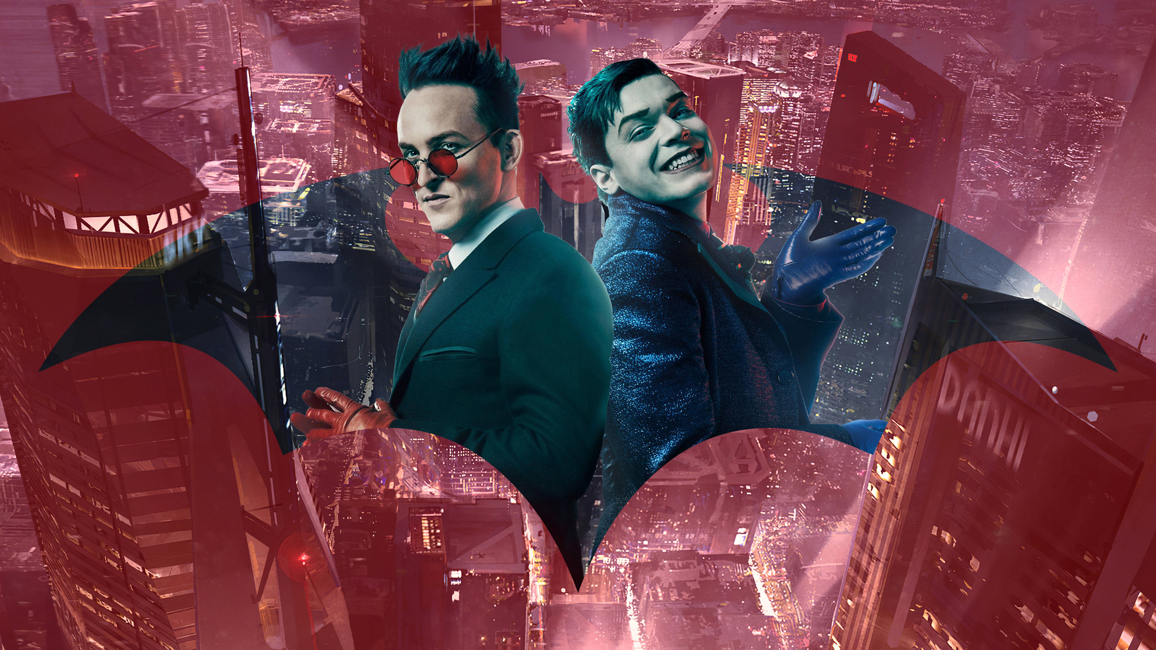 Rooi Estetiese 4K Gotham Pikkewyn Muurpapier