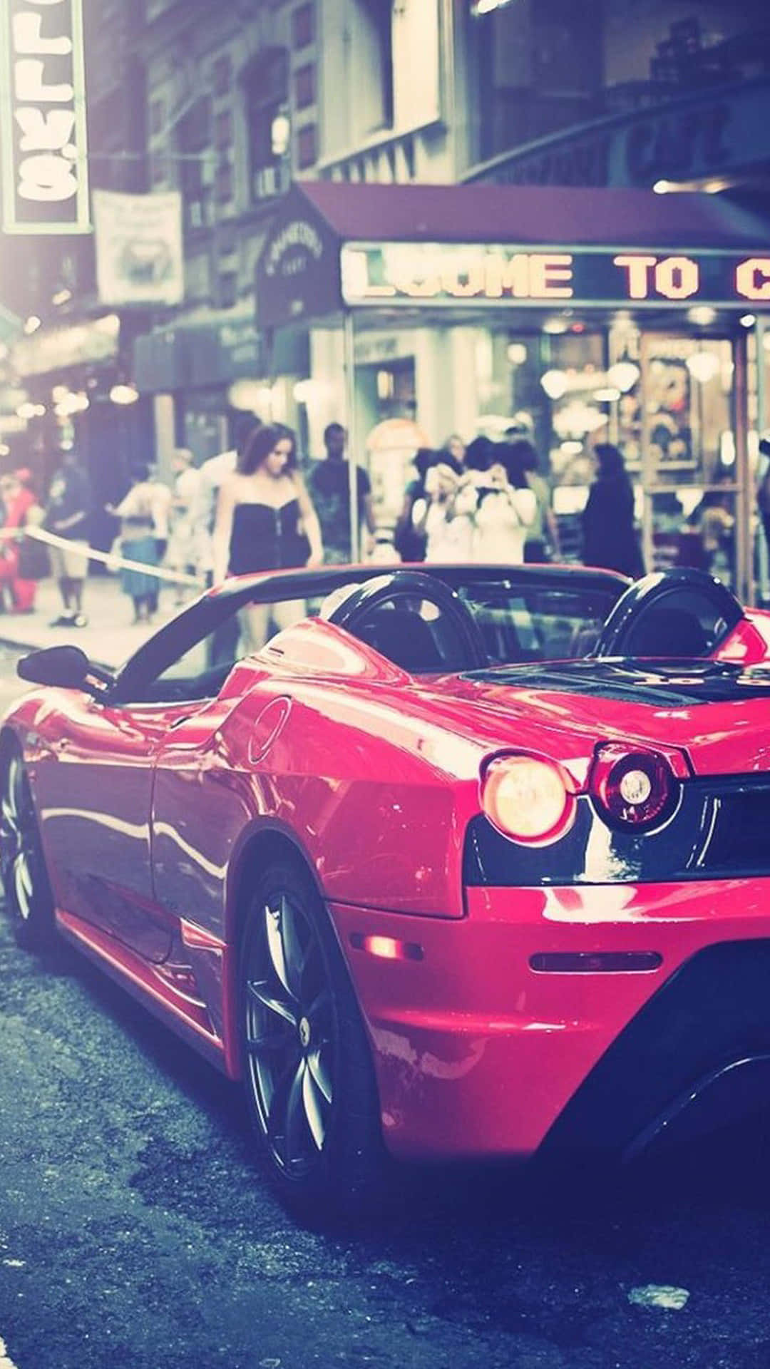 Rooi Ferrari Straatrenmotor Muurpapier