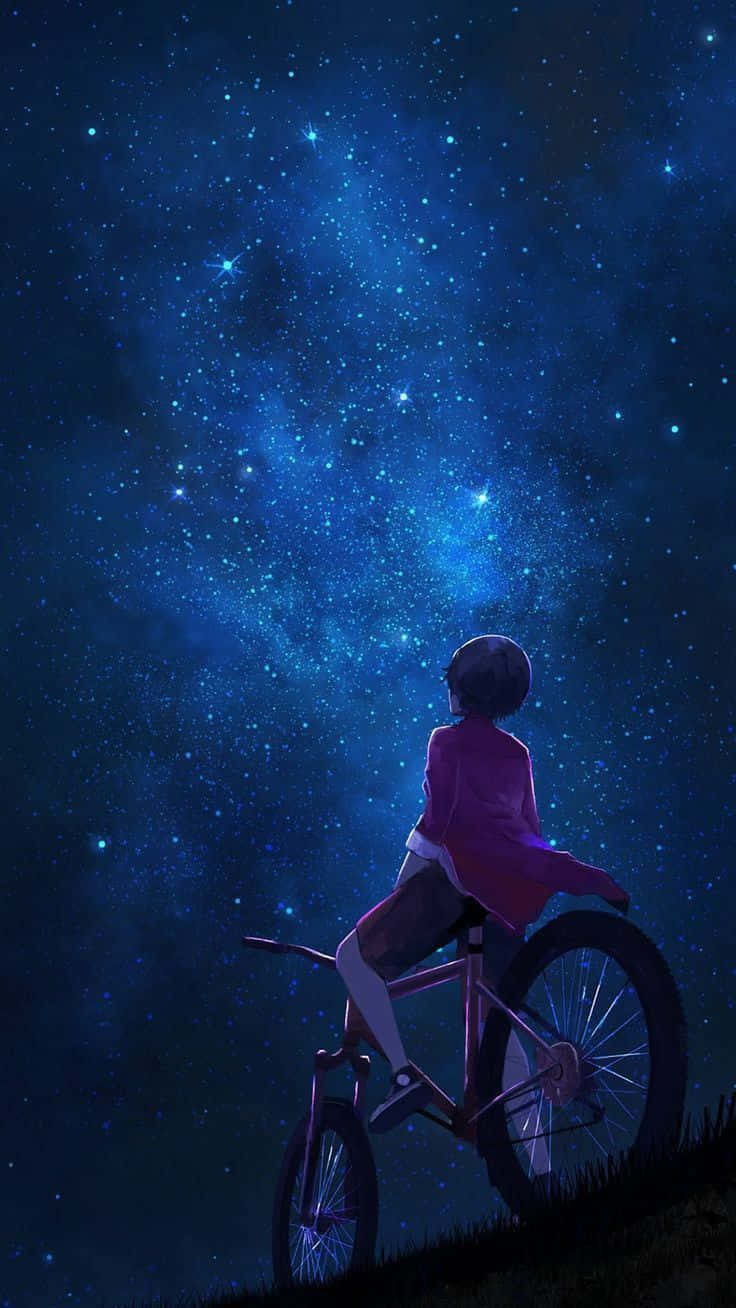 Rooi Fiets Man Kyk Op Na Nag Anime Lug Muurpapier