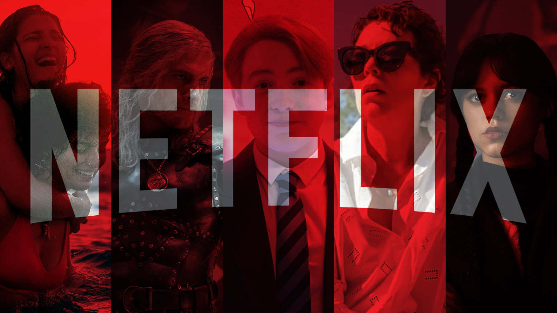 Rooi Karakters Collage Van Netflix Agtergrond Muurpapier
