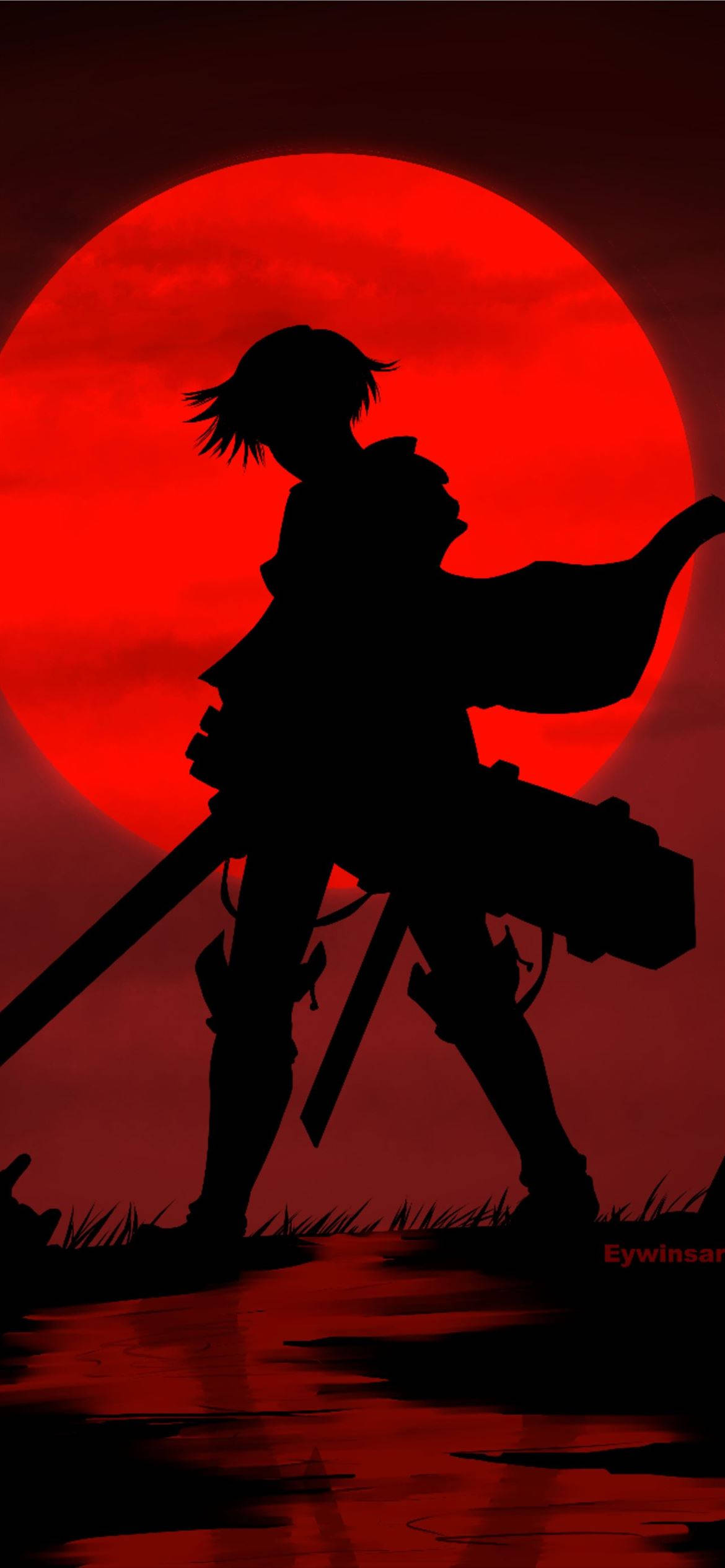 Rooi Maan Levi Silhouet Attack on Titan iPhone Muurpapier