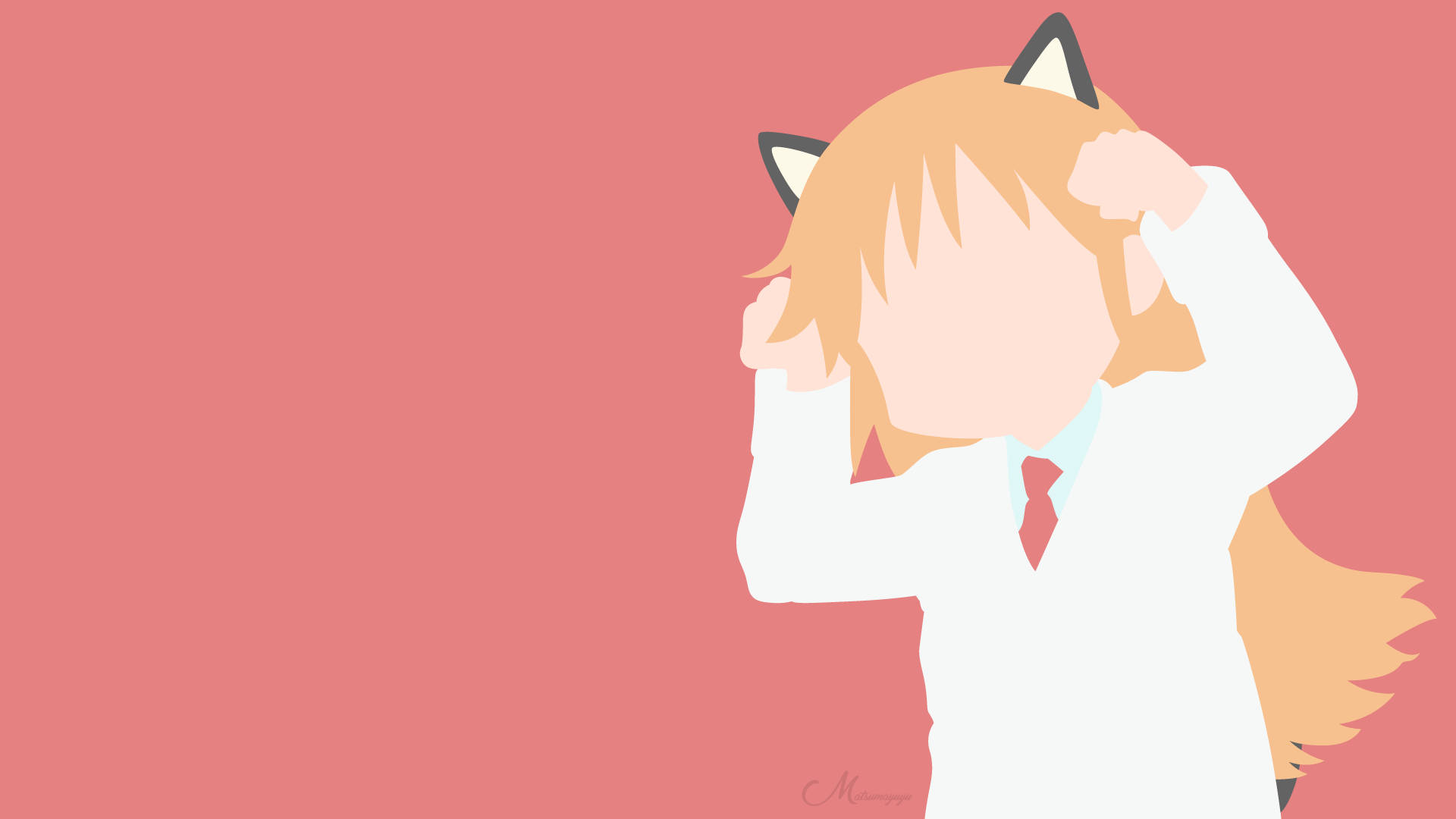 Rooi Minimalistiese Nichijou Hakase Kat Muurpapier