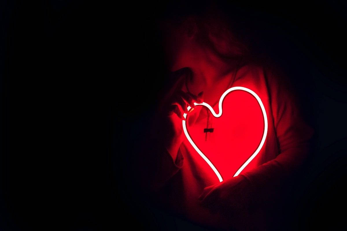Rooi Neon Hart Estetika Muurpapier