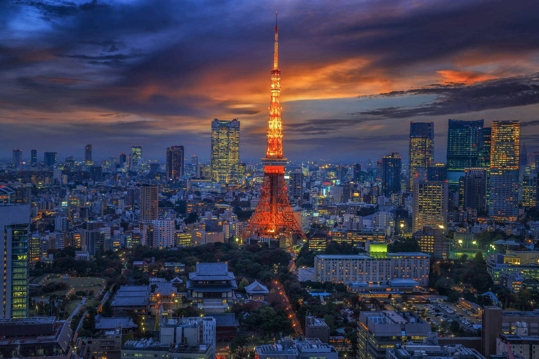 Rooi Oranje Tokio-toring Muurpapier