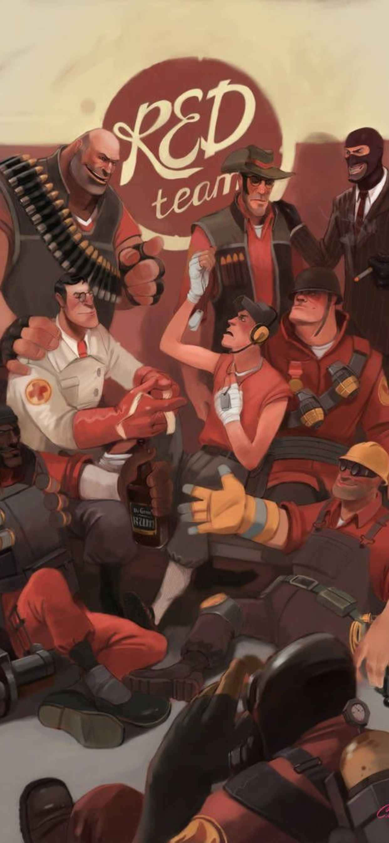 Rooi Span Karakters iPhone Xs Max Team Fortress 2 Agtergrond Muurpapier
