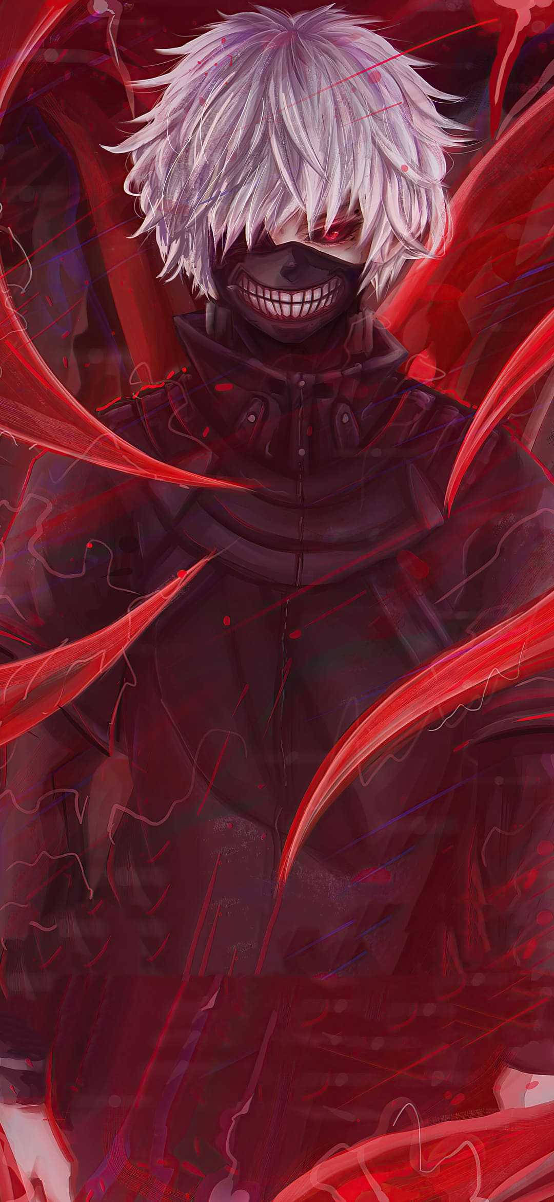 Rooi-Tema Skerp Anime Ken Kaneki Muurpapier
