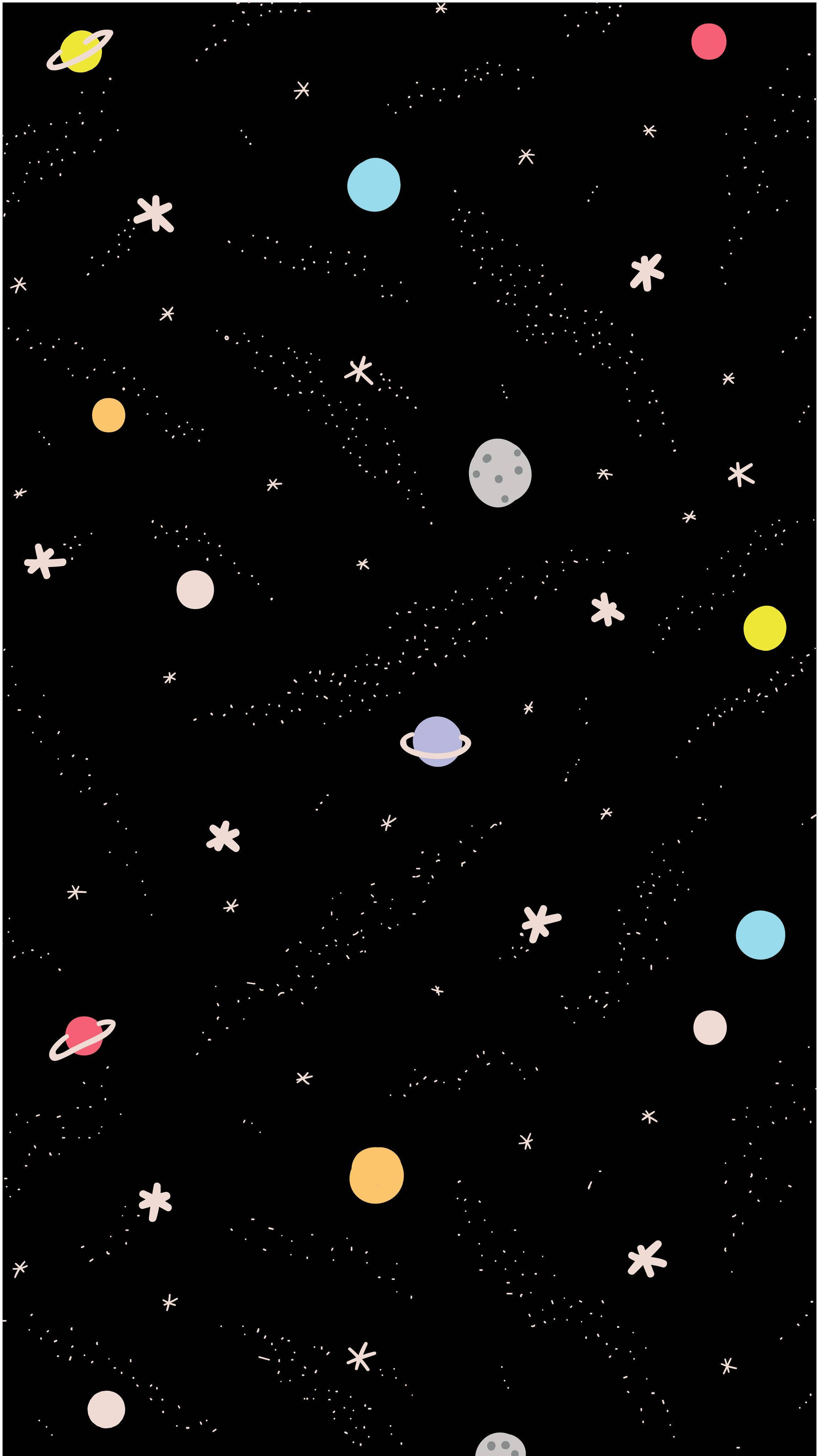 Ruimte Estetiese Planeet Doodle Kuns Muurpapier