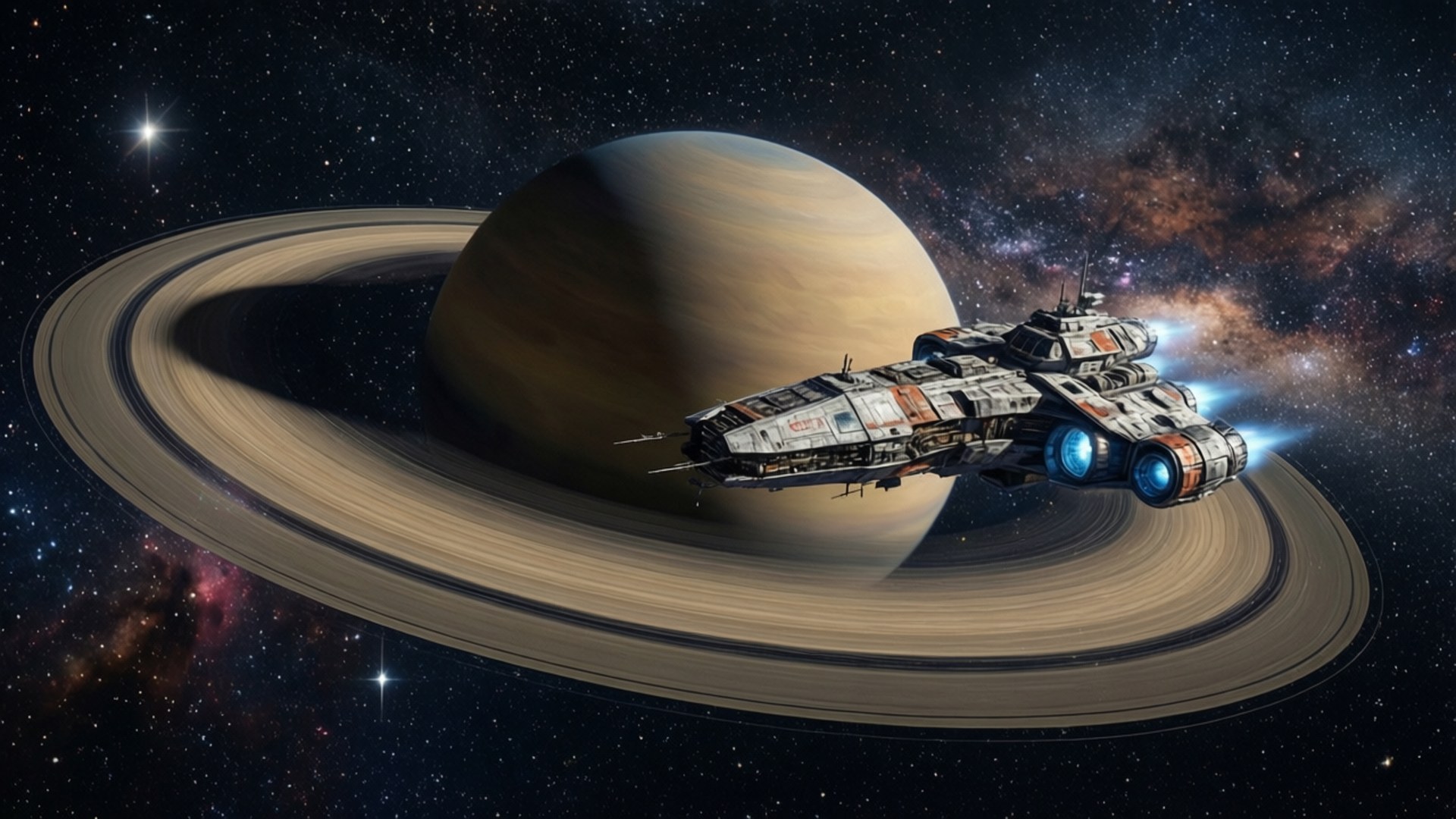 Ruimteskip bo-oor Planeet Muurpapier