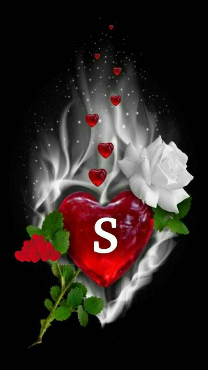 S in vloeibare rooi hart Muurpapier