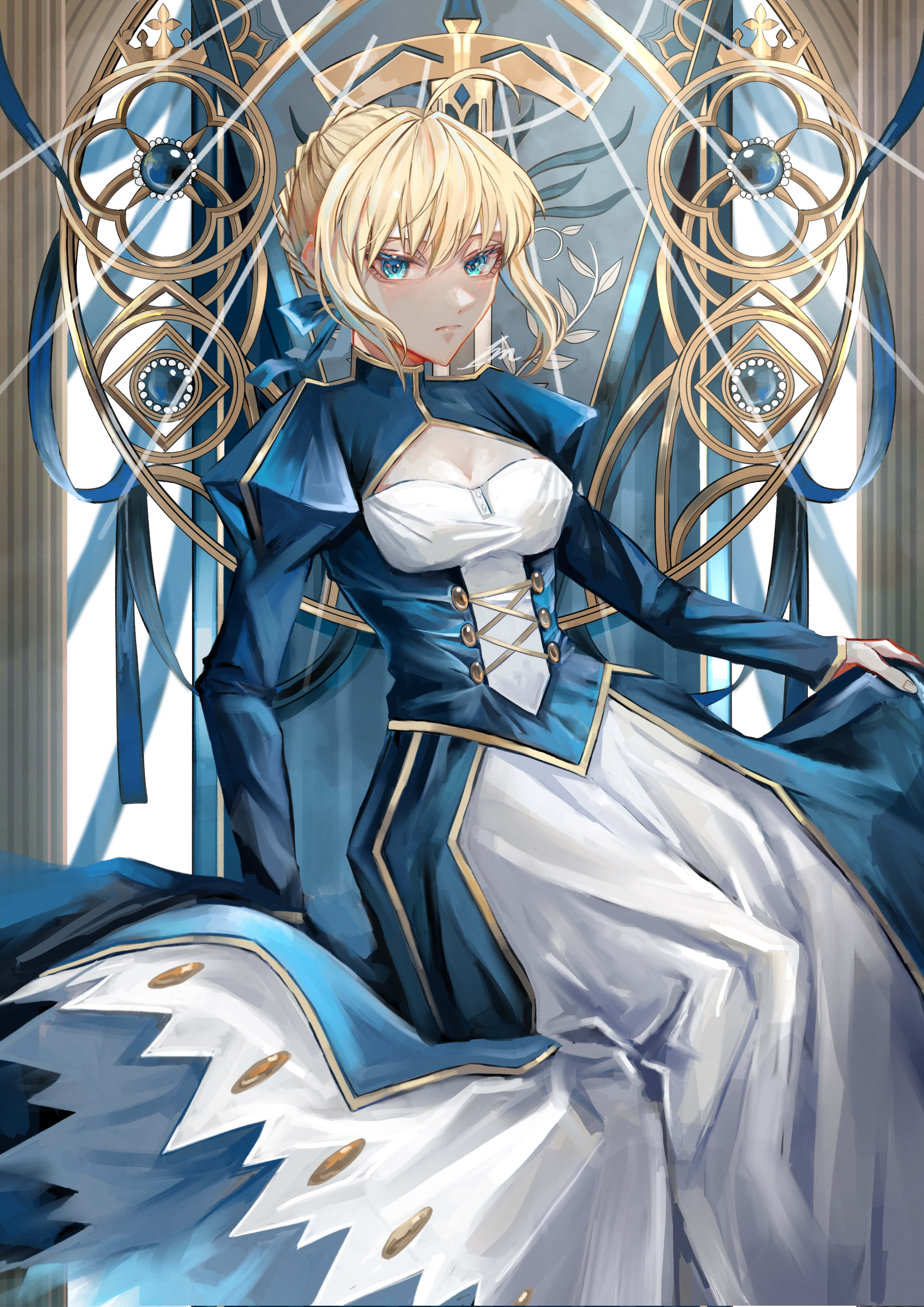 Saber Fate Stay Night op Staal Troon Muurpapier