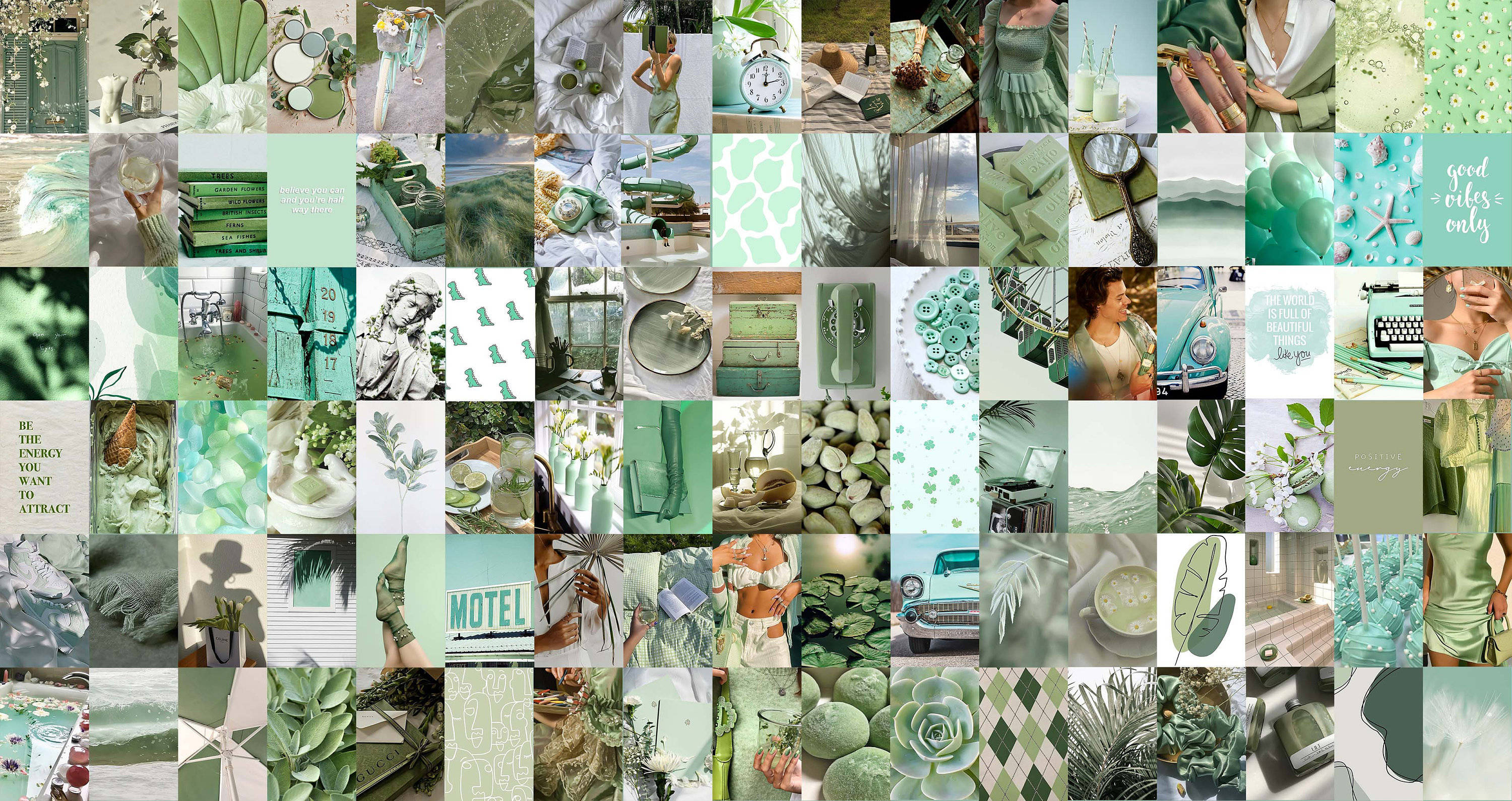 Sagegroen Estetiese Collage Muurpapier