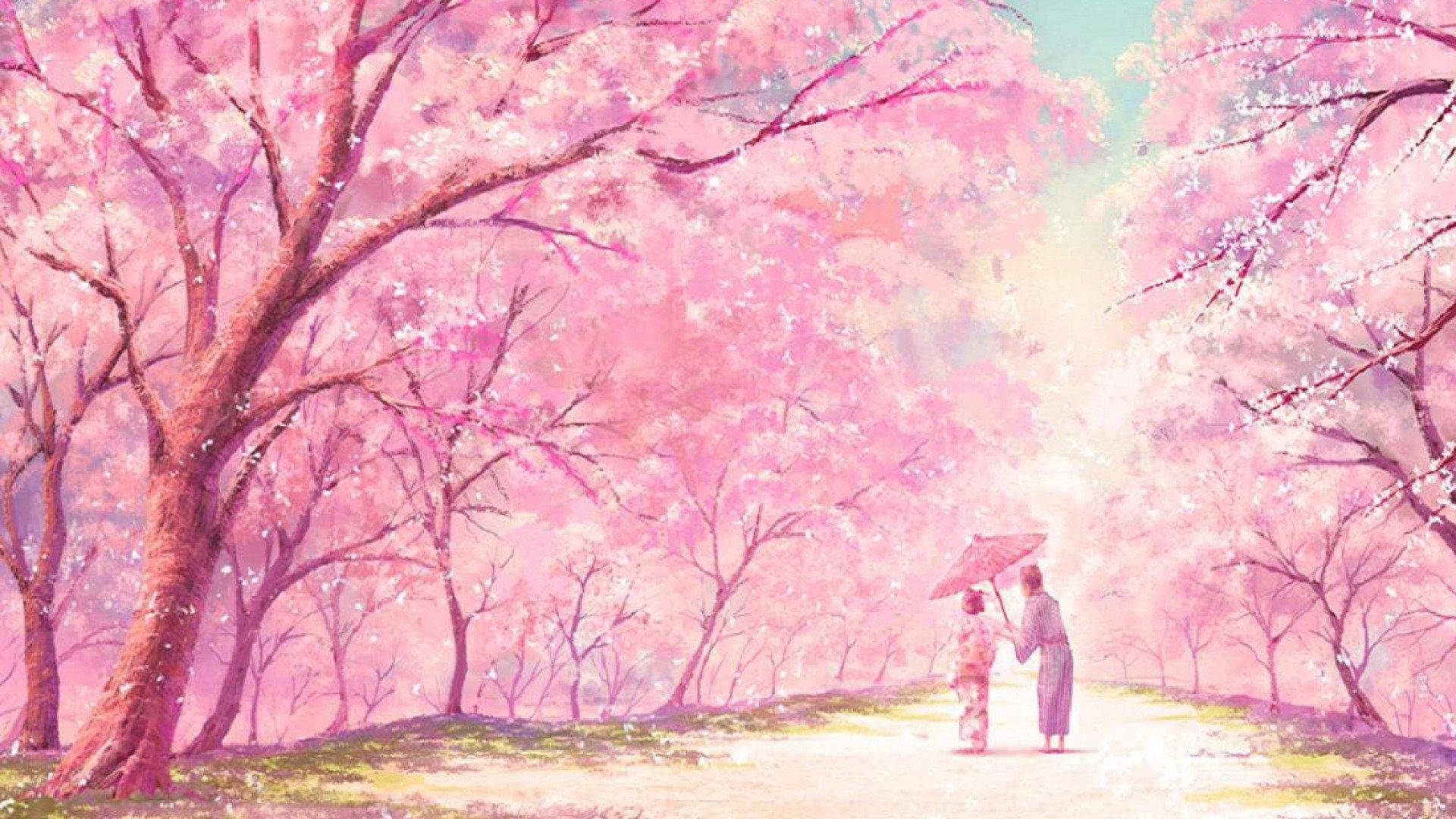 Sagte Estetika van Sakura-bome Muurpapier