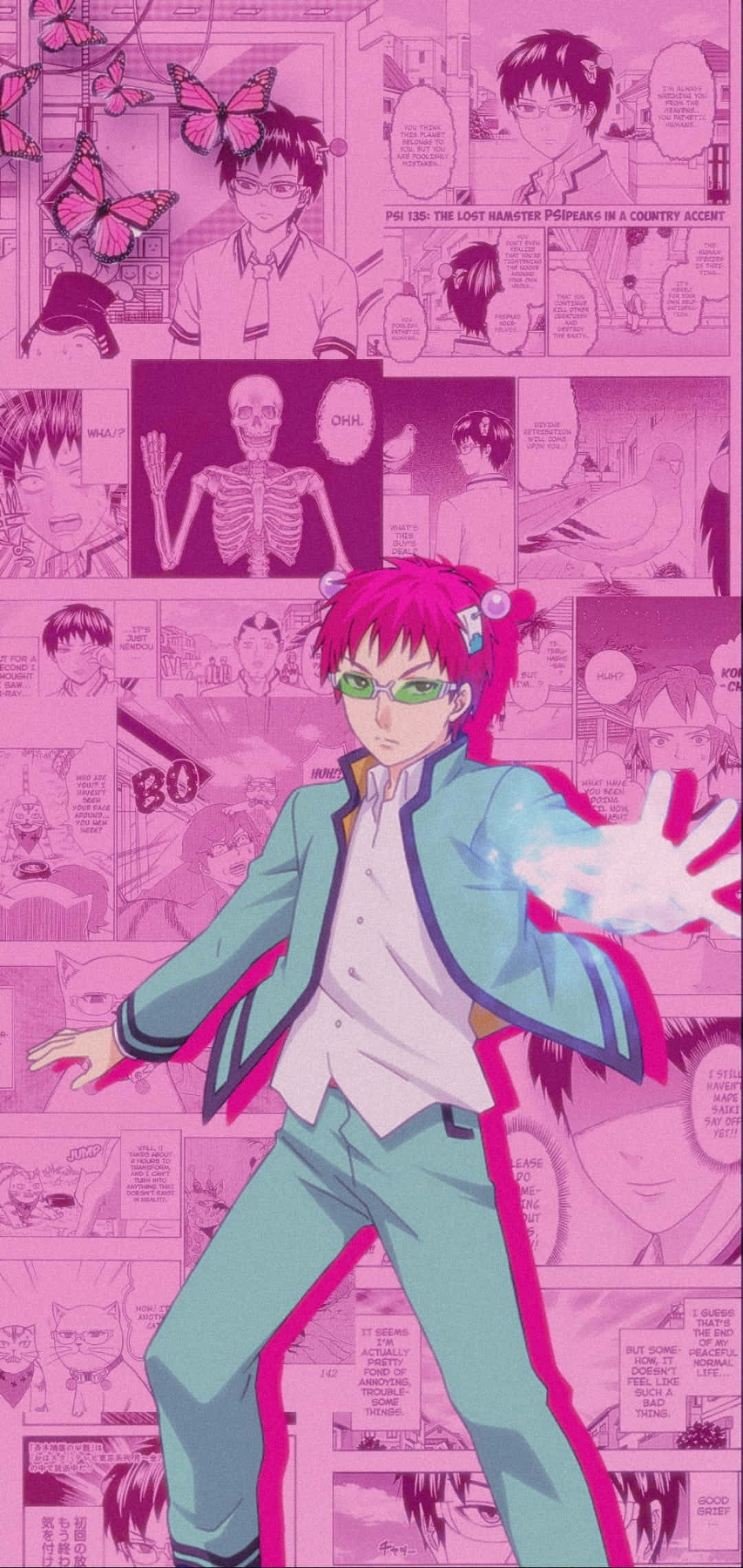 Saiki Kusuo met sy psigiese kragte in die anime "Saiki Kusuo No Psi Nan" Muurpapier