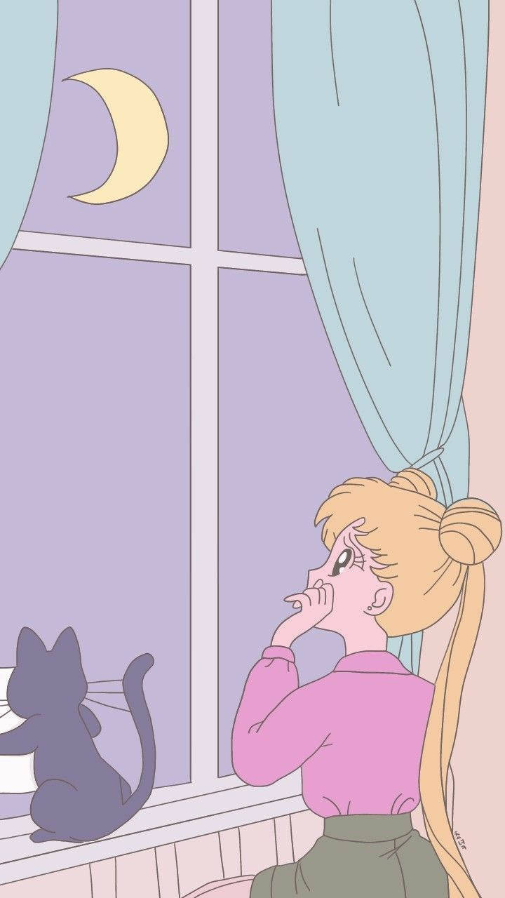 Sailor Moon Sagte Estetika Muurpapier
