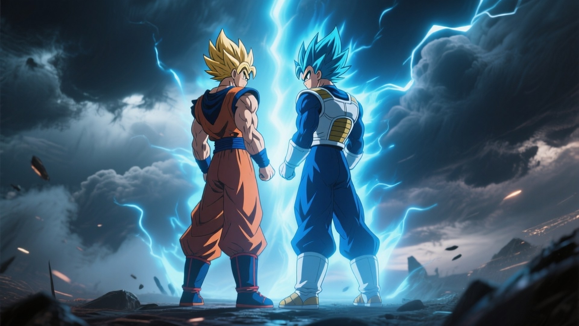 Saiyan Duo Staan Sterk Muurpapier