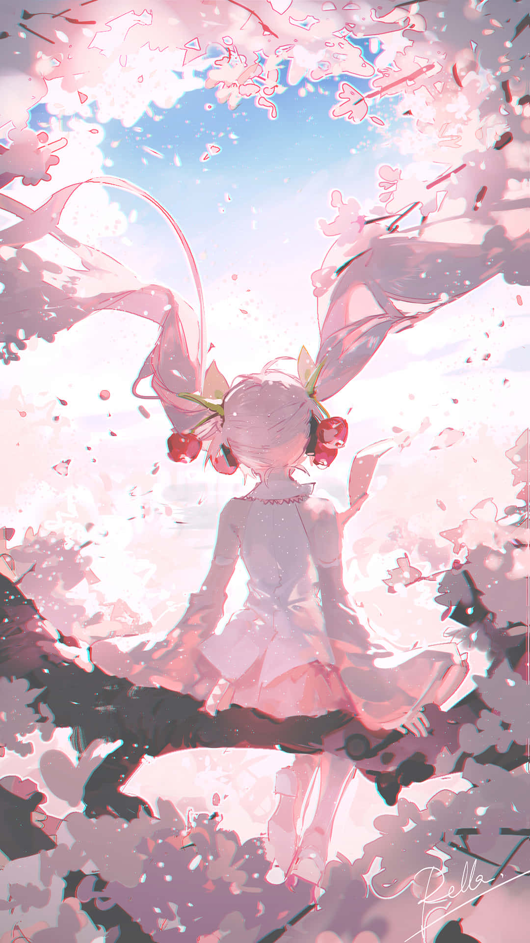 Sakura Miku in die Lente Muurpapier