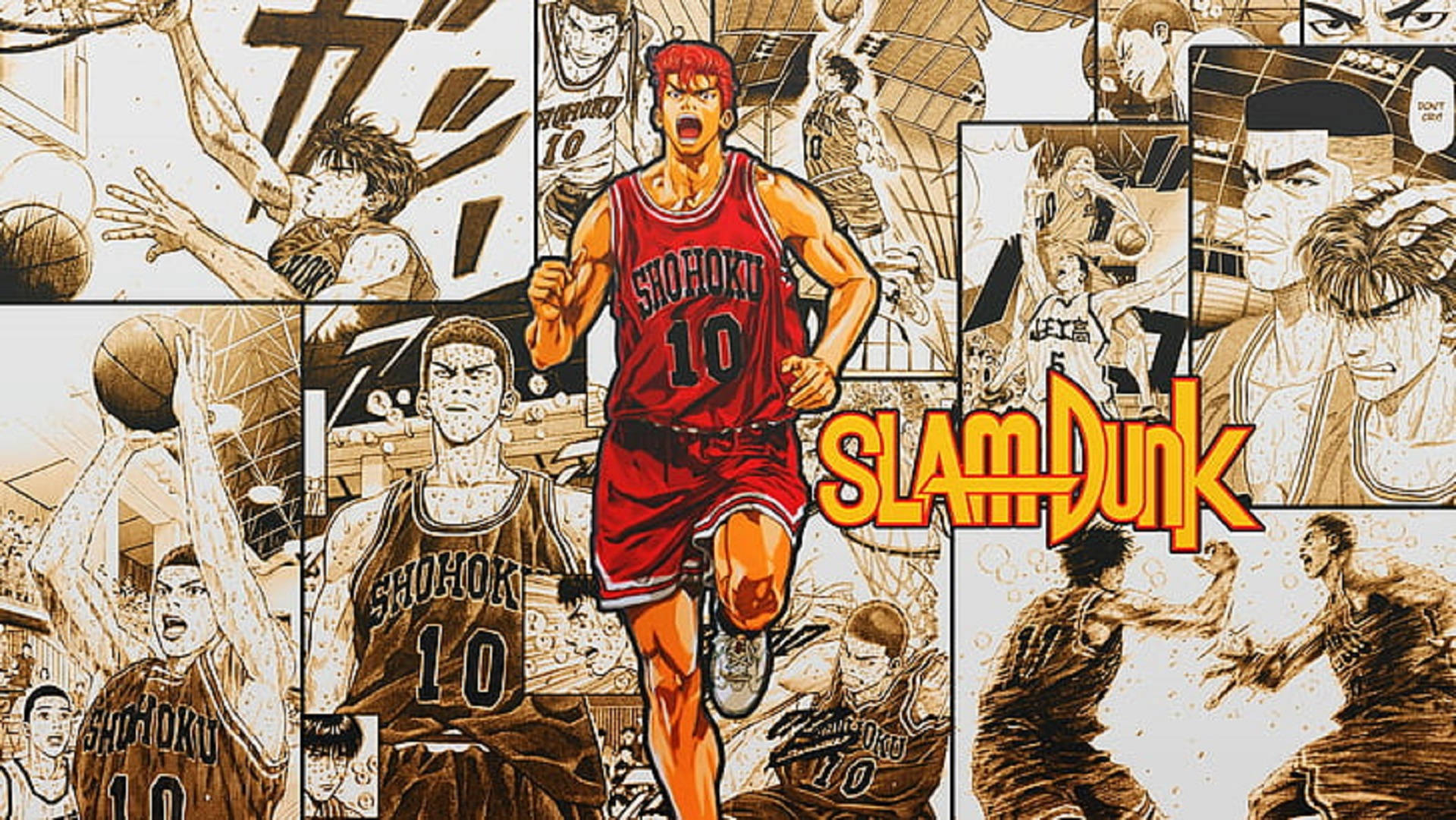 Sakuragi van Slam Dunk Manga Paneel Muurpapier