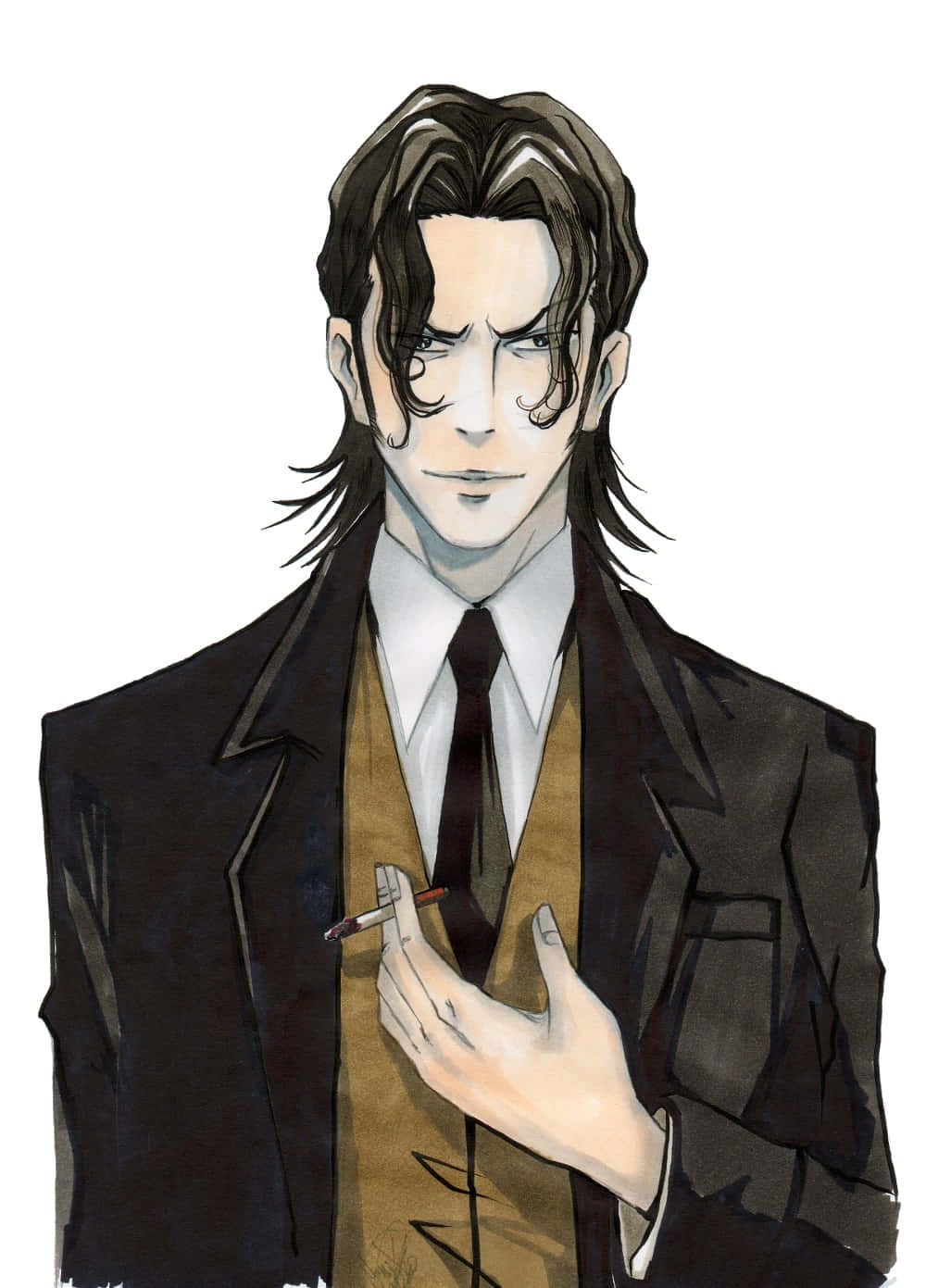 Sakuya Togane, die enigmatiese karakter van Psycho-Pass, wat 'n ernstige houding aanneem. Muurpapier