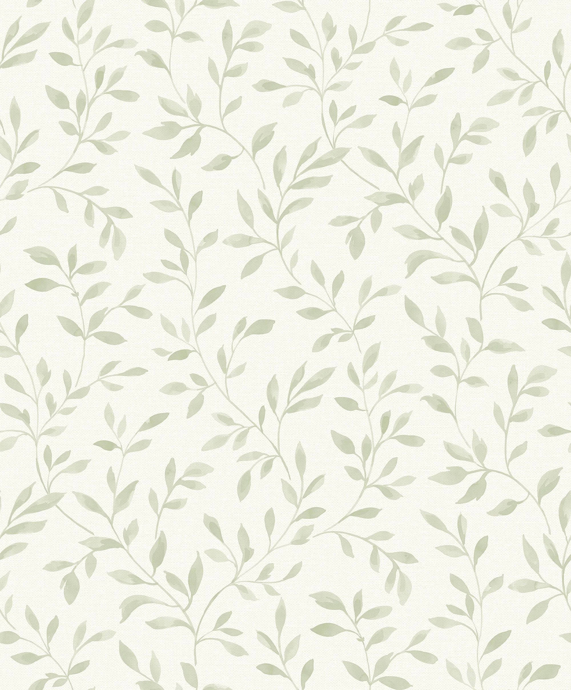 Sage Groen Blare Patroon Muurpapier