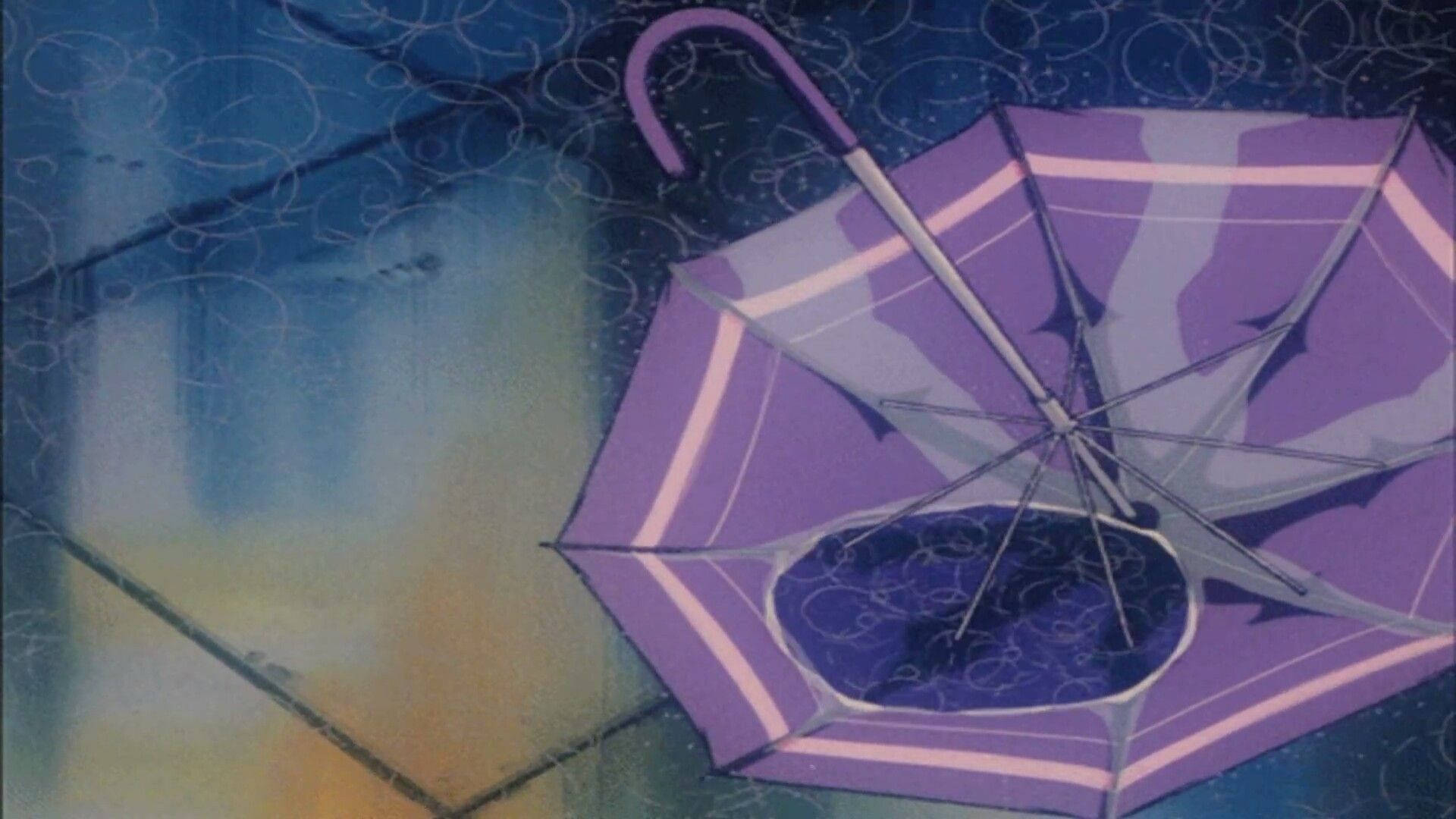 Sambreel in die Reën Retro Anime Estetika Muurpapier